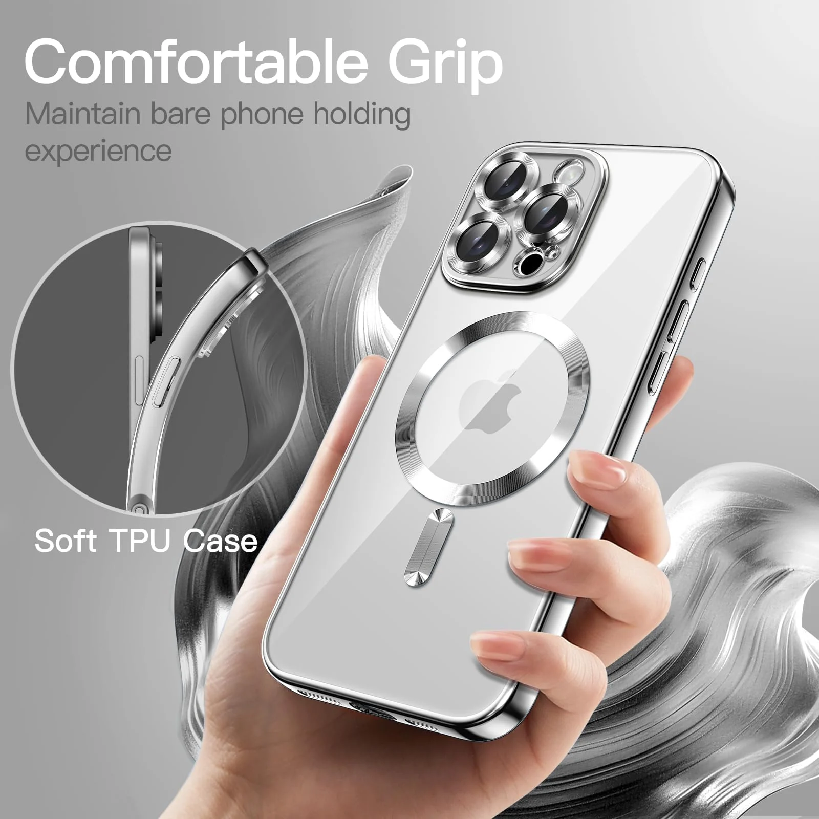 DL3 Mobilak Plated-Edge Protective Case for iPhone 16 Pro 6.3-Inch, Compatible with MagSafe accessories, Supports wireless charging, Shock-absorbing protection - Silver