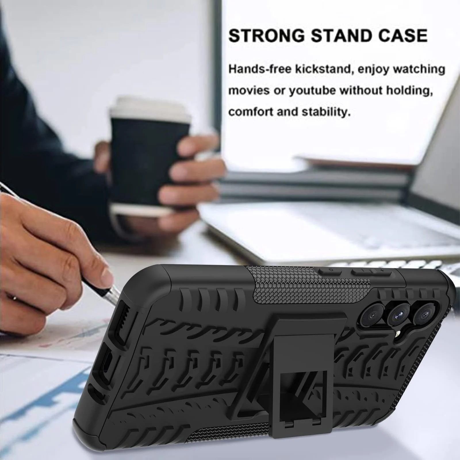 DL3 Mobilak Rugged Protective Case for Samsung Galaxy A24 4G, Shock-absorbing protection, Built-in kickstand, Scratch-resistant surface - Black
