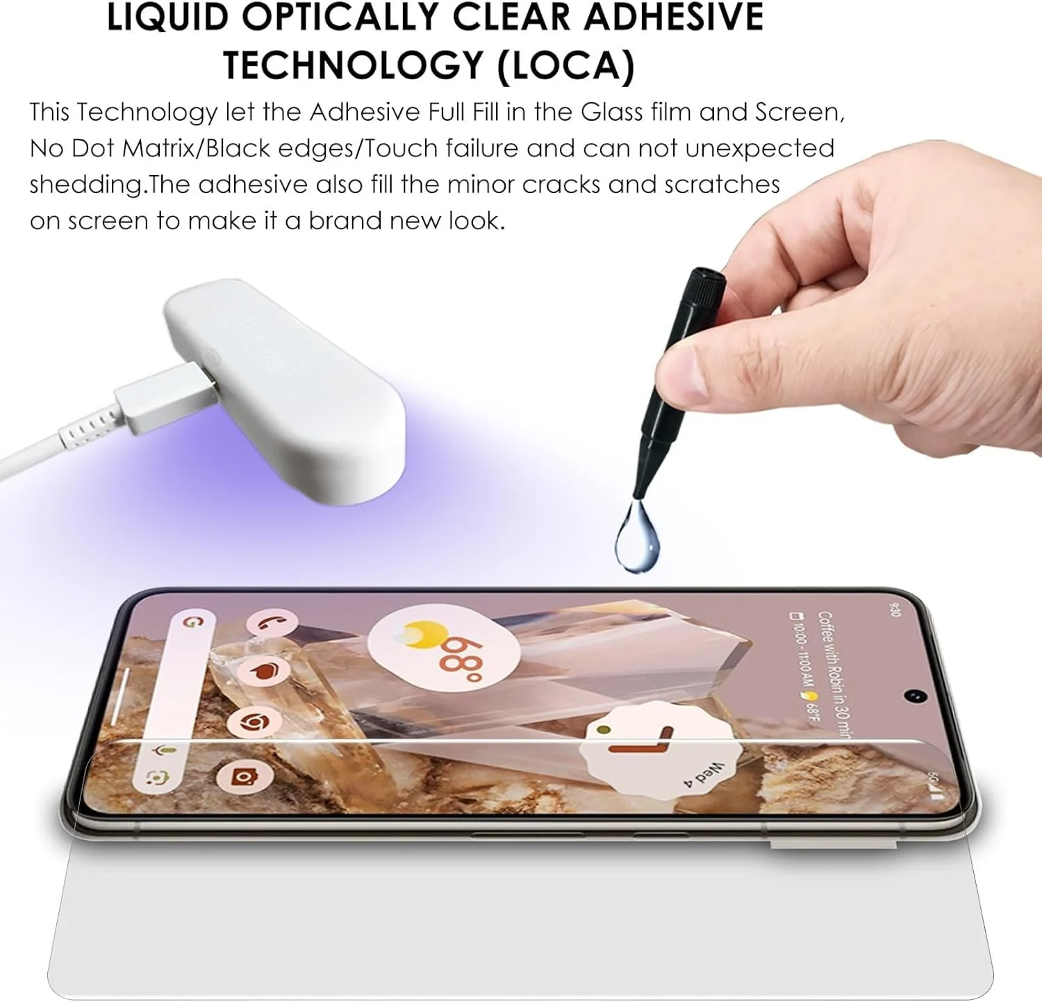 DL3 Mobilak Full Glass Screen Protector For Google Pixel 8 Pro UV Tempered Glass Full Glue Cover Screen Protector For Fingerprint Unlock Screen Glass Film - Clear