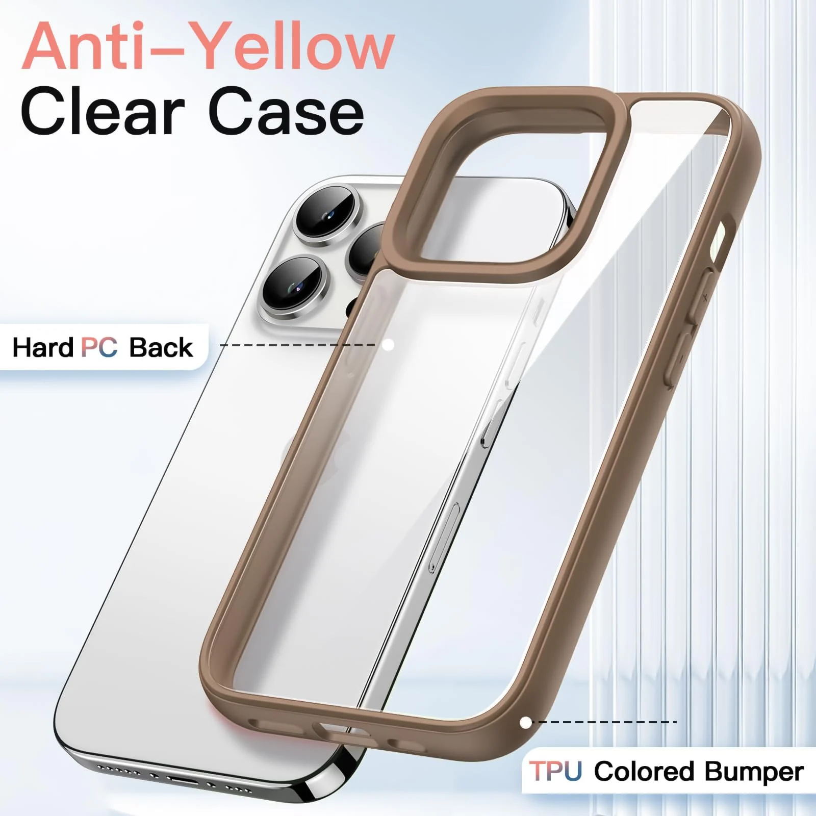 DL3 Mobilak Clear PC and TPU Protective Case for iPhone 15 Pro Max with Military-Grade Protection and Anti-Yellowing Design - Desert Brown