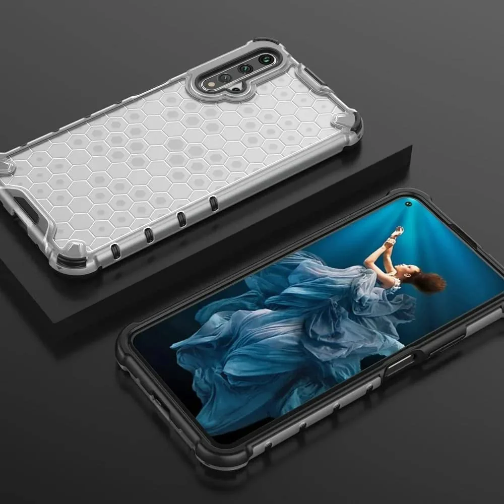 DL3 Mobilak Honeycomb Protective Case for Huawei Nova 5T / Honor 20, Shock-absorbing protection, Transparent design, Slim, lightweight profile - Clear