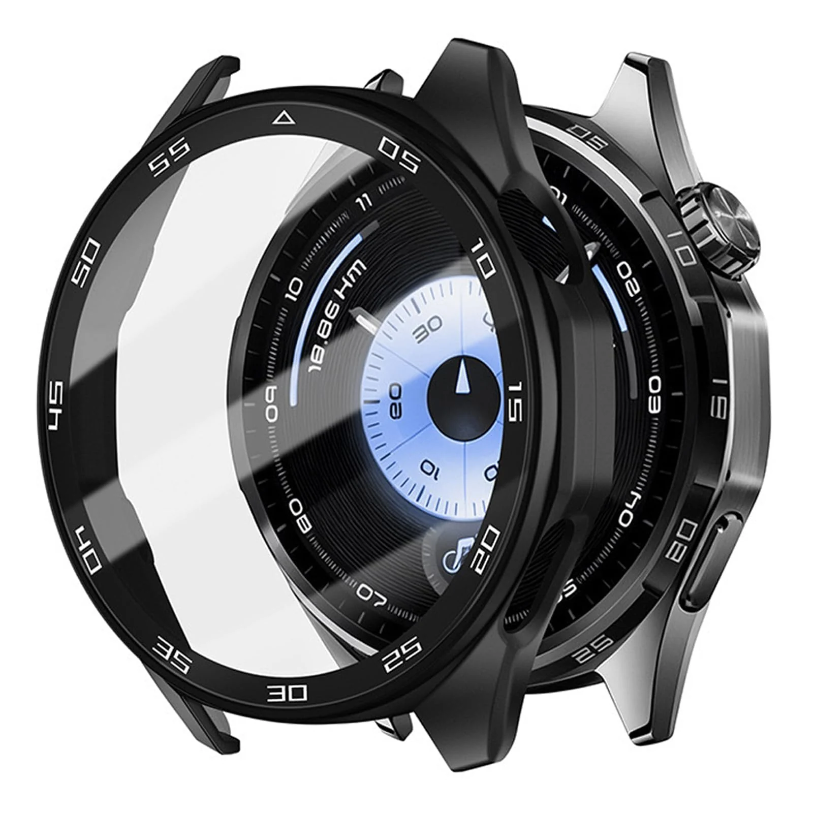 DL3 Mobilak Protective Case for Huawei Watch GT 5 46mm, Hard PC Bumper Cover with Built-in Tempered Glass Screen Protector Shell Cover Full Coverage Scratchproof with Scale - Black