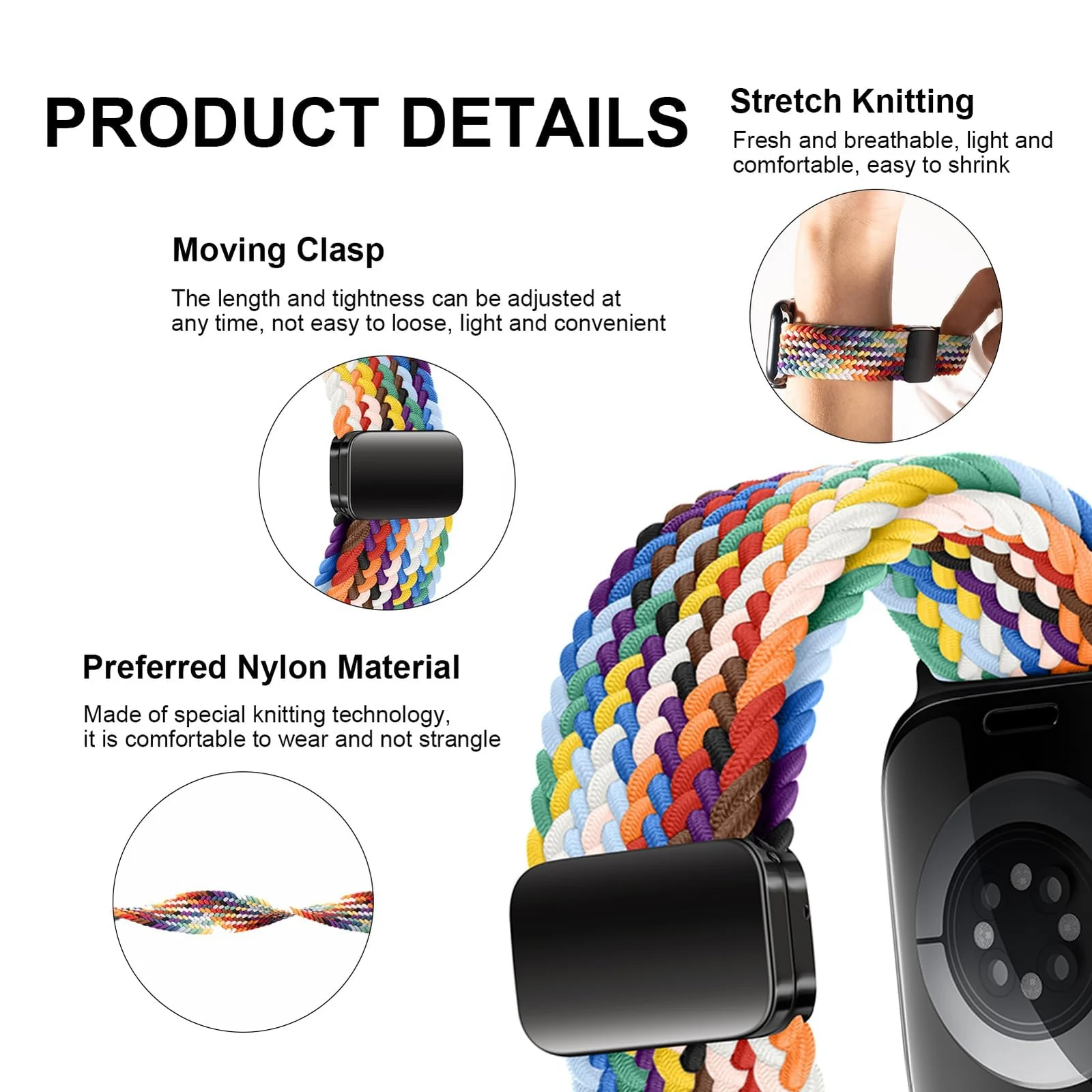 DL3 Mobilak Sport Solo Loop Compatible with Apple Watch Band 42mm 44mm 45mm 46mm 49mm for Women Men, Magnetic Strap Stretchy Braided Wristband for iWatch Series 11 10 9 8 7 6 5 4 3 Ultra 3 2 1 SE SE2 - Black