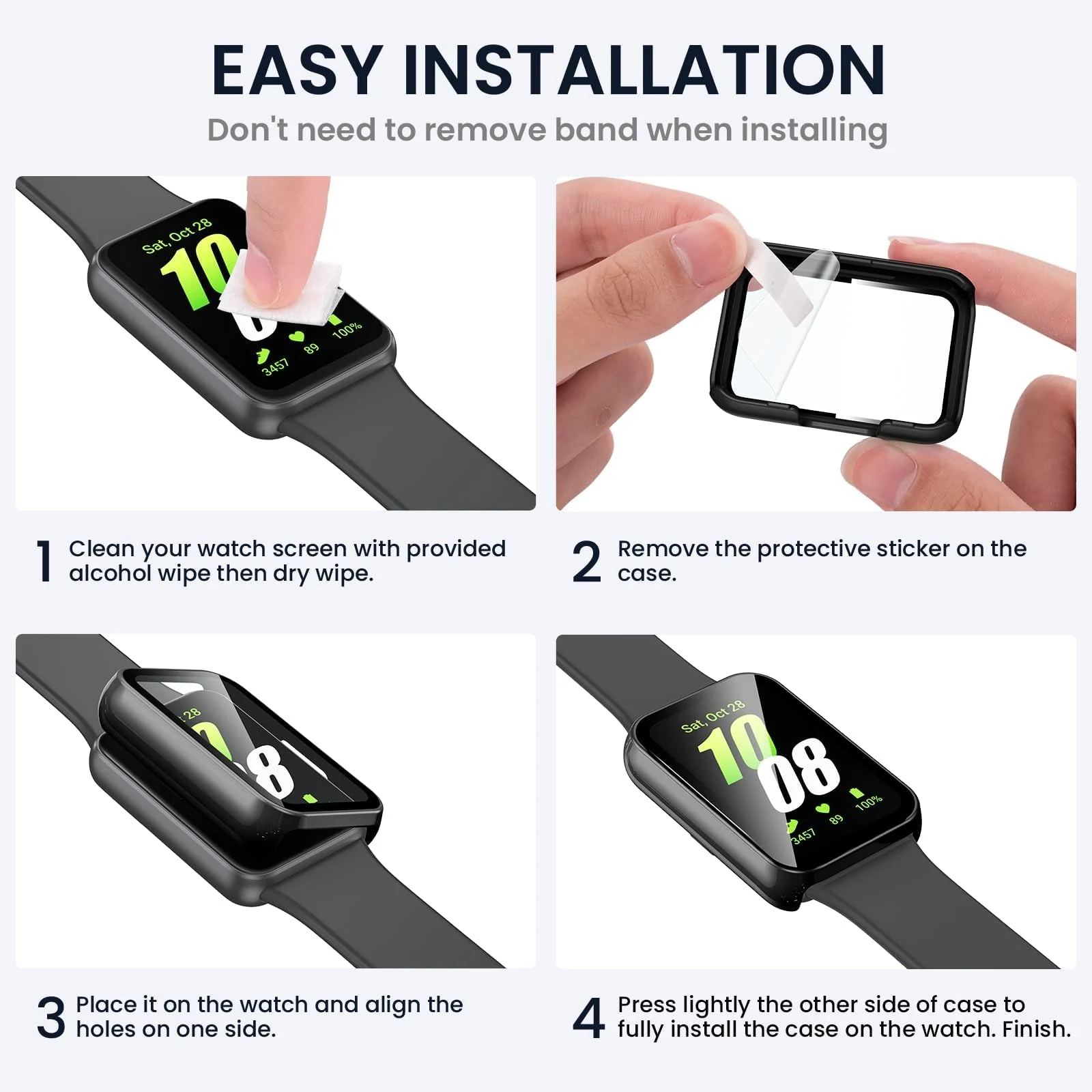 DL3 MOBILAK Full-Coverage Watch Case with Tempered Glass for Samsung Galaxy Fit 3, Black