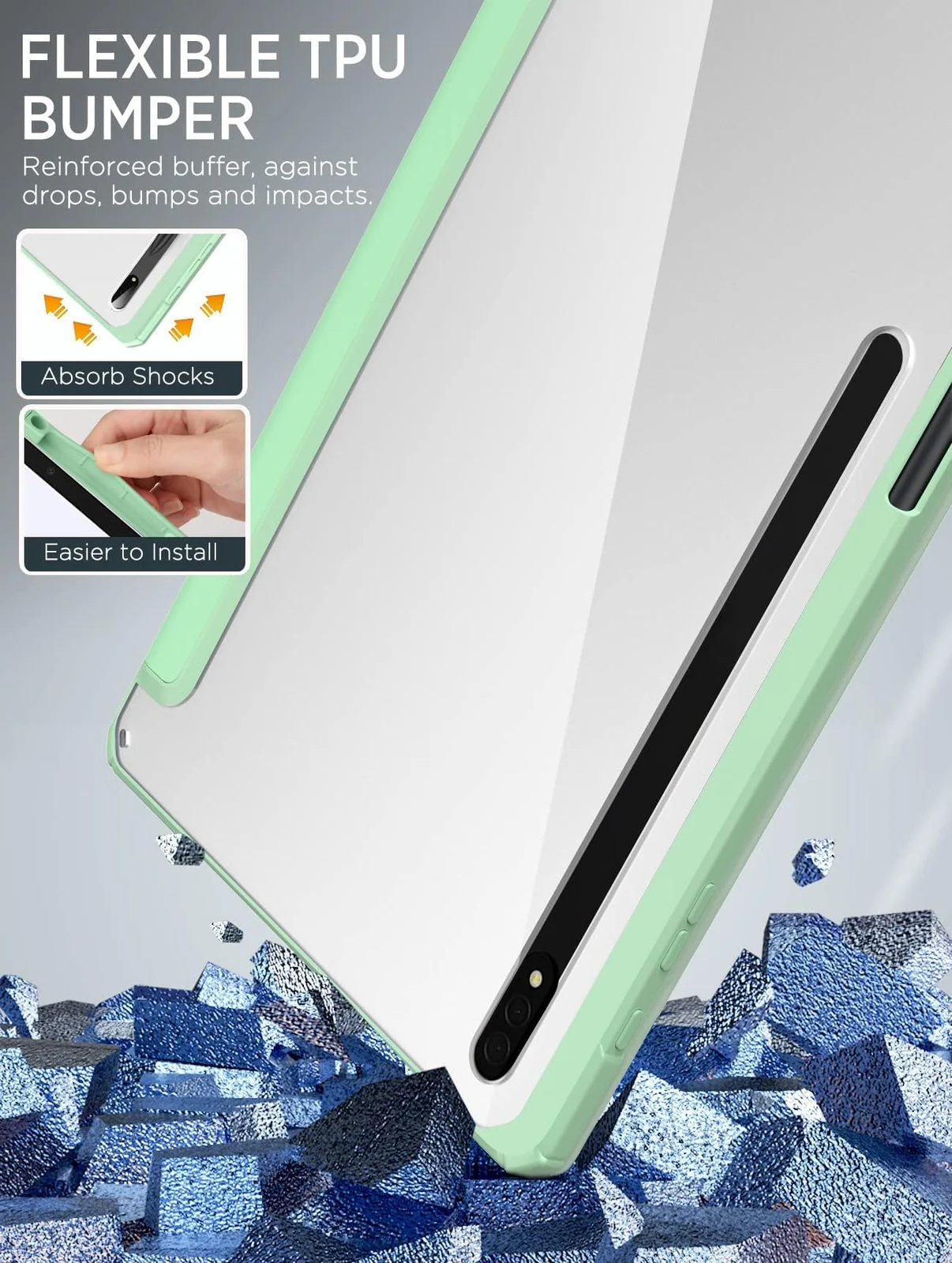 DL3 Mobilak Hybrid Slim Case for Samsung Galaxy Tab S8/Tab S7 11 Inch (Model SM-X700/X706/T870/T875/T878) with S Pen Holder, Cover with Clear Transparent Back Shell, Auto Wake/Sleep - Mint Green