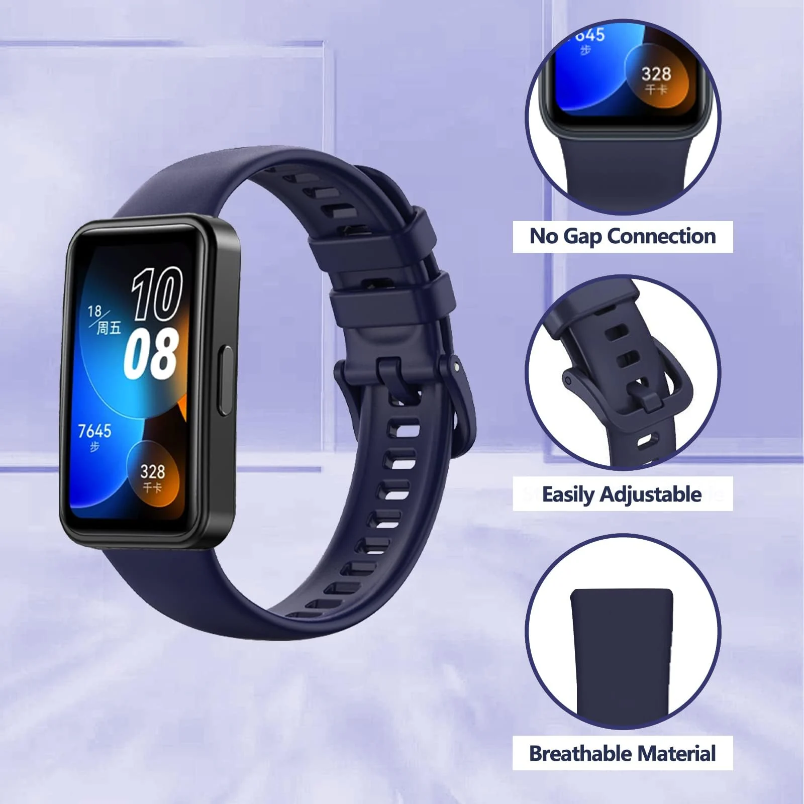 DL3 Mobilak Silicone Bracelet for Huawei Band 9/8, Soft Sport Replacement Strap, Adjustable Waterproof for Women/Men - Blue