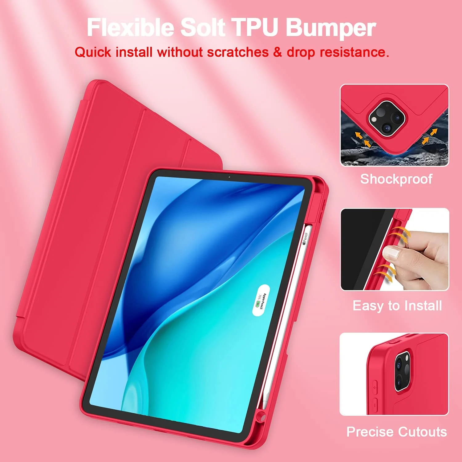 DL3 Mobilak Smart Case for Xiaomi Pad 5 / Mi Pad 5 Pro 11.0 inch 2021 with Pencil Holder, Soft TPU Smart Stand Back Cover Auto Wake/Sleep Feature - Red