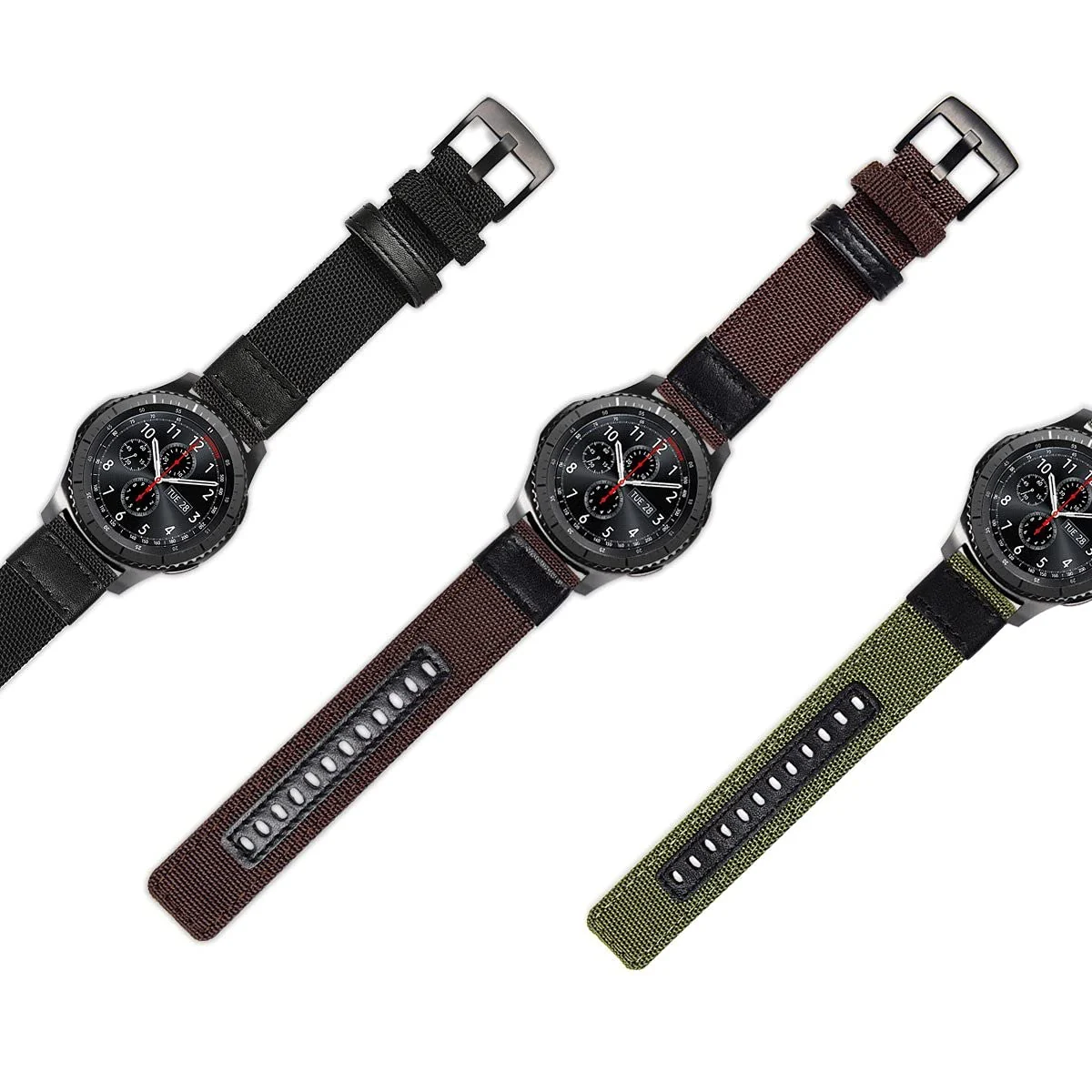 DL3 Mobilak Nylon Sports Bands With Leather 20MM Strap for Samsung Gear Sport, Watch 6, 4, 5, 5 Pro, S2 Classic, Active 2 40mm 44mm, Amazfit GTS 3, 4, 4 Mini, Bip 3 Pro, GTS2, Bp U - Brown