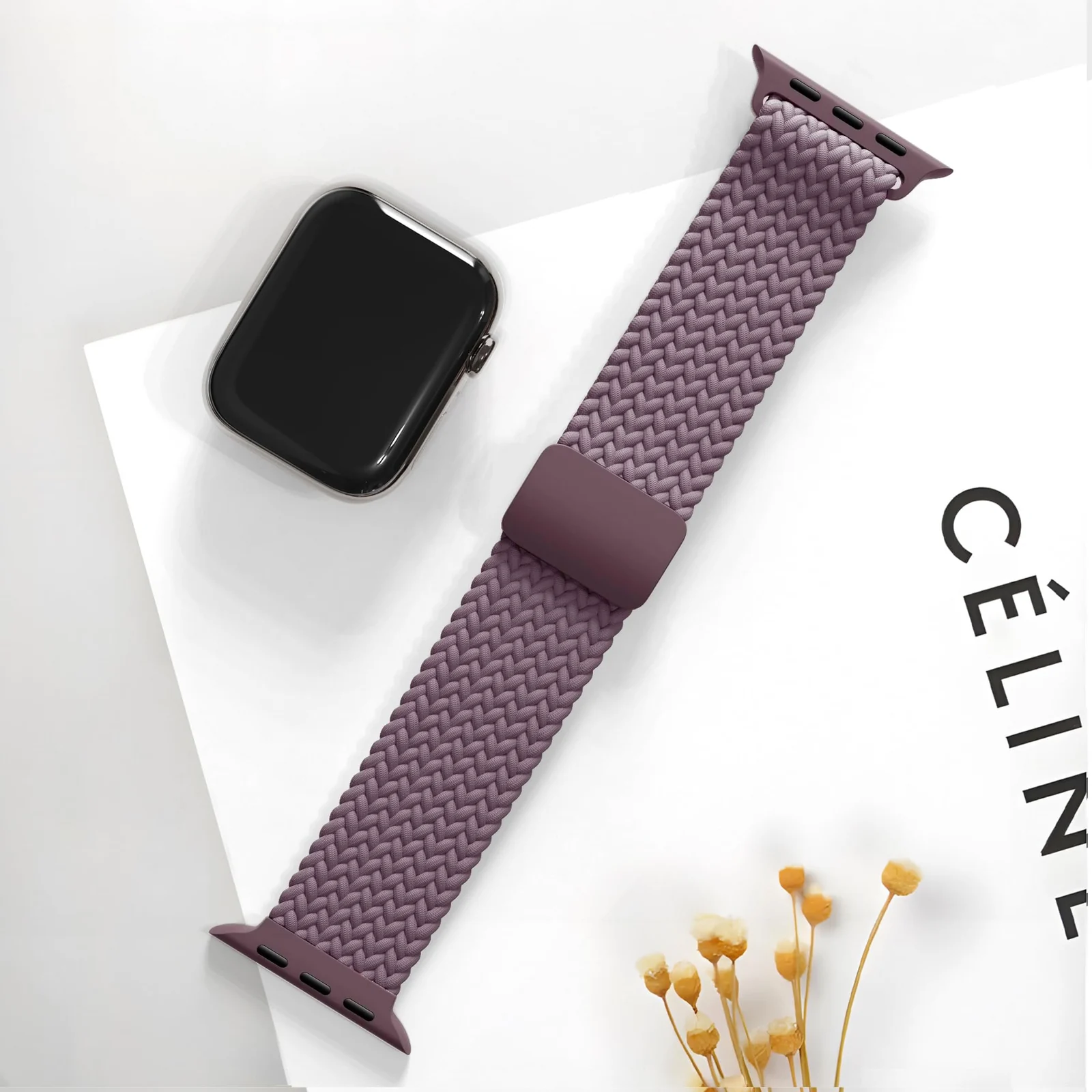 DL3 Mobilak Sport Solo Loop Compatible with Apple Watch Band 42mm 44mm 45mm 46mm 49mm for Women Men, Magnetic Strap Stretchy Braided Wristband for iWatch Series 11 10 9 8 7 6 5 4 3 Ultra 3 2 1 SE SE2 - A-Smoke Violet