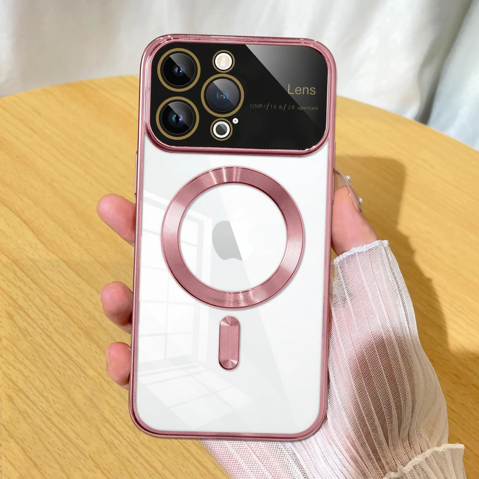 DL3 Mobilak Clear MagSafe-Compatible Magnetic Case for iPhone 13 Pro Max 6.7 Inch with Camera Protection and Shockproof Design - Pink
