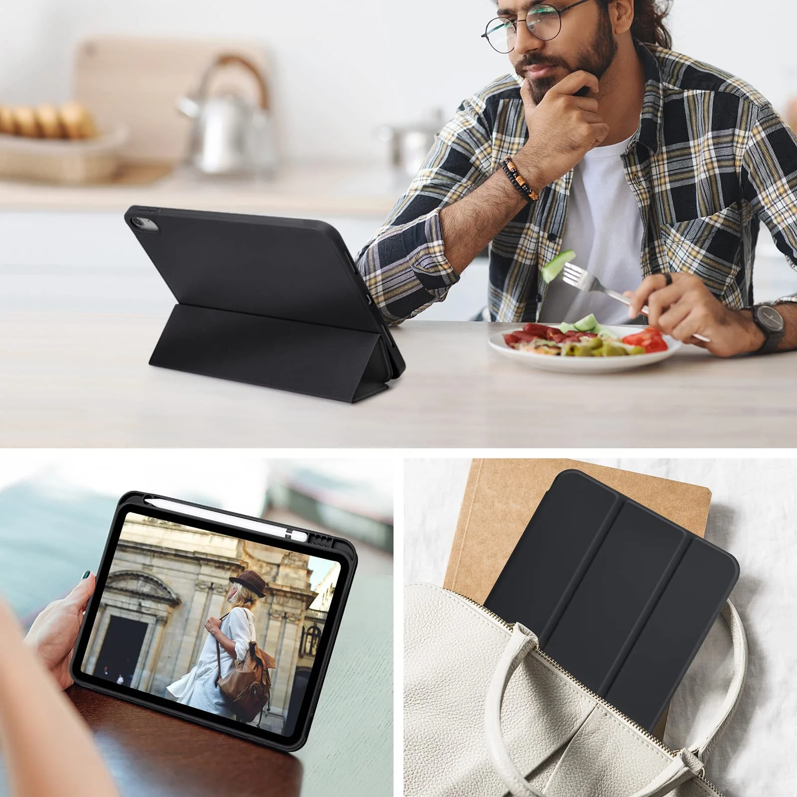 DL3 Mobilak iPad (A16) Case/iPad 10th Generation [11-Inch 2025/10.9 Inch 2022] with Pencil Holder, [Support Touch ID] Flexible TPU Back Shell Smart Trifold Stand Protective Auto Wake/Sleep - Black