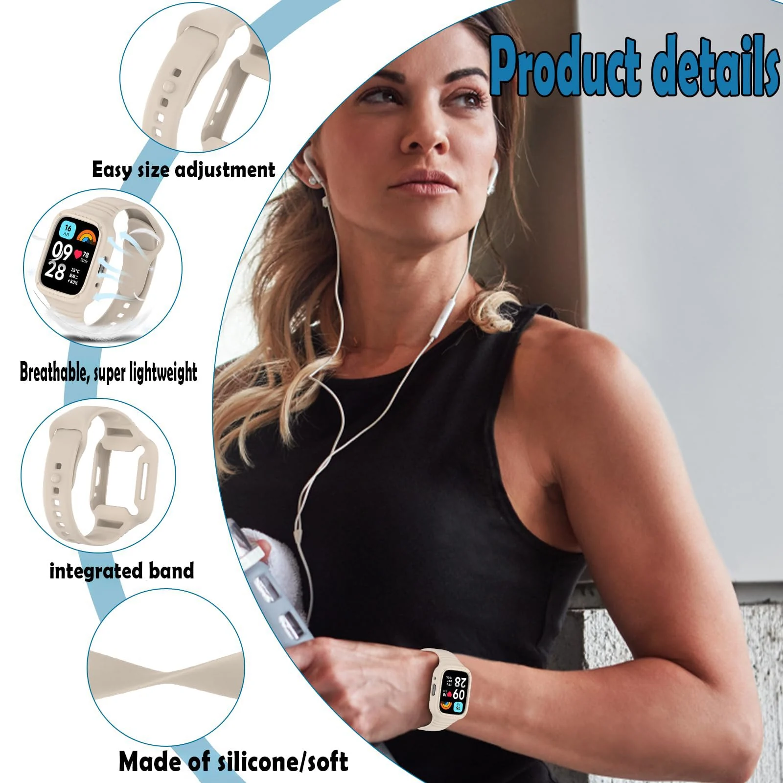 DL3 MOBILAK Silicone Watch Strap with Protective Cover for Xiaomi Redmi Watch 3 Lite / 3 Active, Starlight