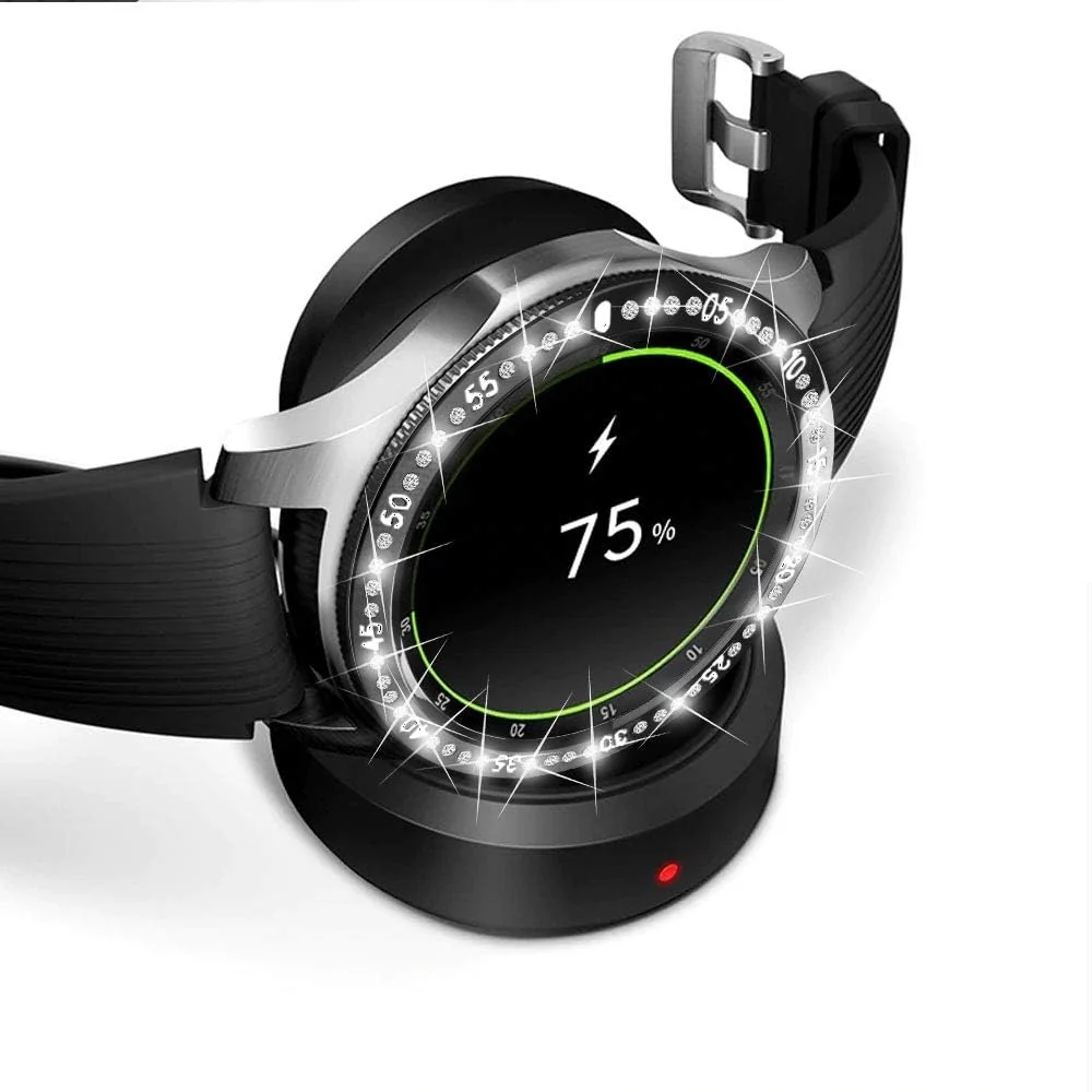 DL3 Mobilak Bezel Ring Compatible Samsung Galaxy Watch 4 Classic 46mm/Galaxy Watch 46mm/Gear S3 Frontier&Classic/Galaxy Watch3 45mm Bling Inlay Crystal Metal Bezel Ring Protection Cover - Black