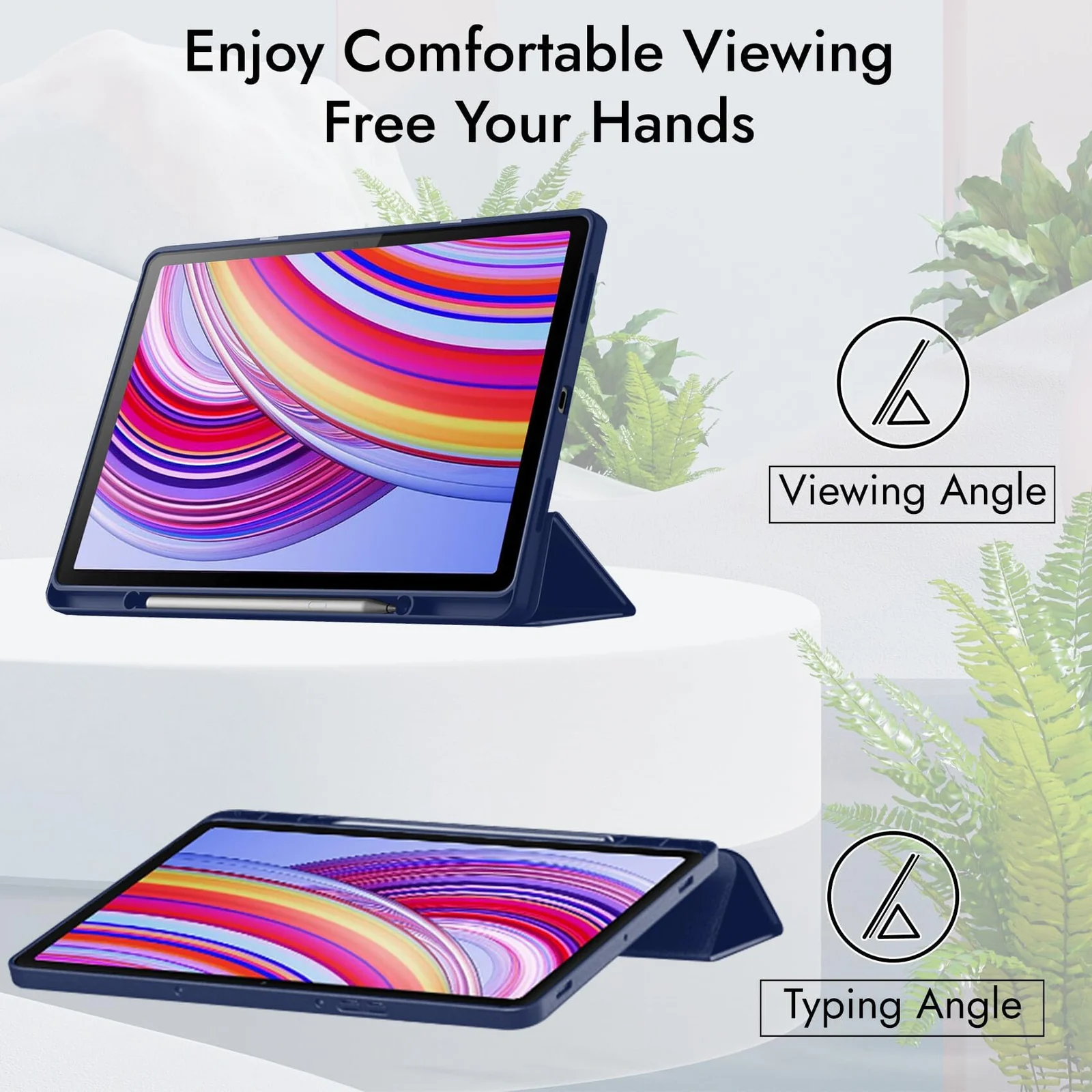 DL3 Mobilak Xiaomi Redmi Pad Pro 12.1 Inch 2024 Tablet Cover Case with Pencil Holder, Soft TPU Back Trifold Stand Protective Smart Cover Flip, Auto Wake&Sleep - Blue