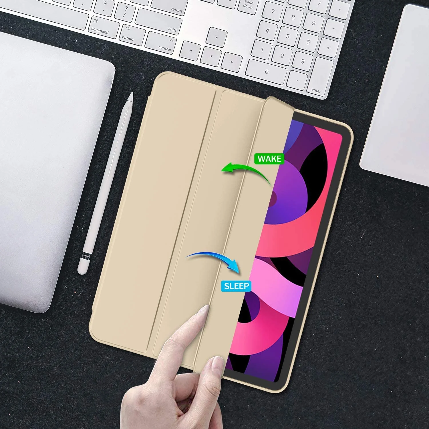 DL3 Mobilak iPad Air 11-Inch M2 (2024), iPad Air 5/4 (2022/2020 5th/4th 10.9-Inch) Case with Pencil Holder Full Body Protection + Apple 2nd Pencil Charging and Auto Wake/Sleep - Gold