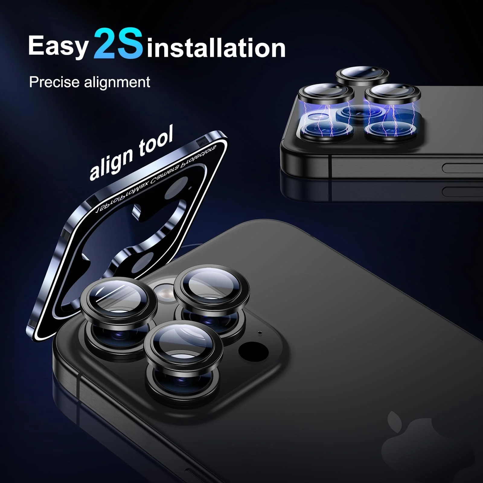 DL3 Mobilak Camera Lens Protector For iPhone 15 Pro/iPhone 15 Pro Max, [Keep Original Shooting] Tempered Glass Screen Protector Metal Individual Camera Cover, Case Friendly - Black