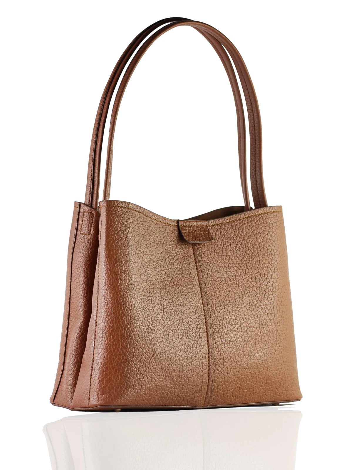 Mobigon Premium Women’s Handbag with Pebbled PU Leather, Elegant Top-Handle Design, 3 Organized Compartments, Zippered Center with Inner Pockets & Magnetic Closures for Work & Daily Use - Light Brown