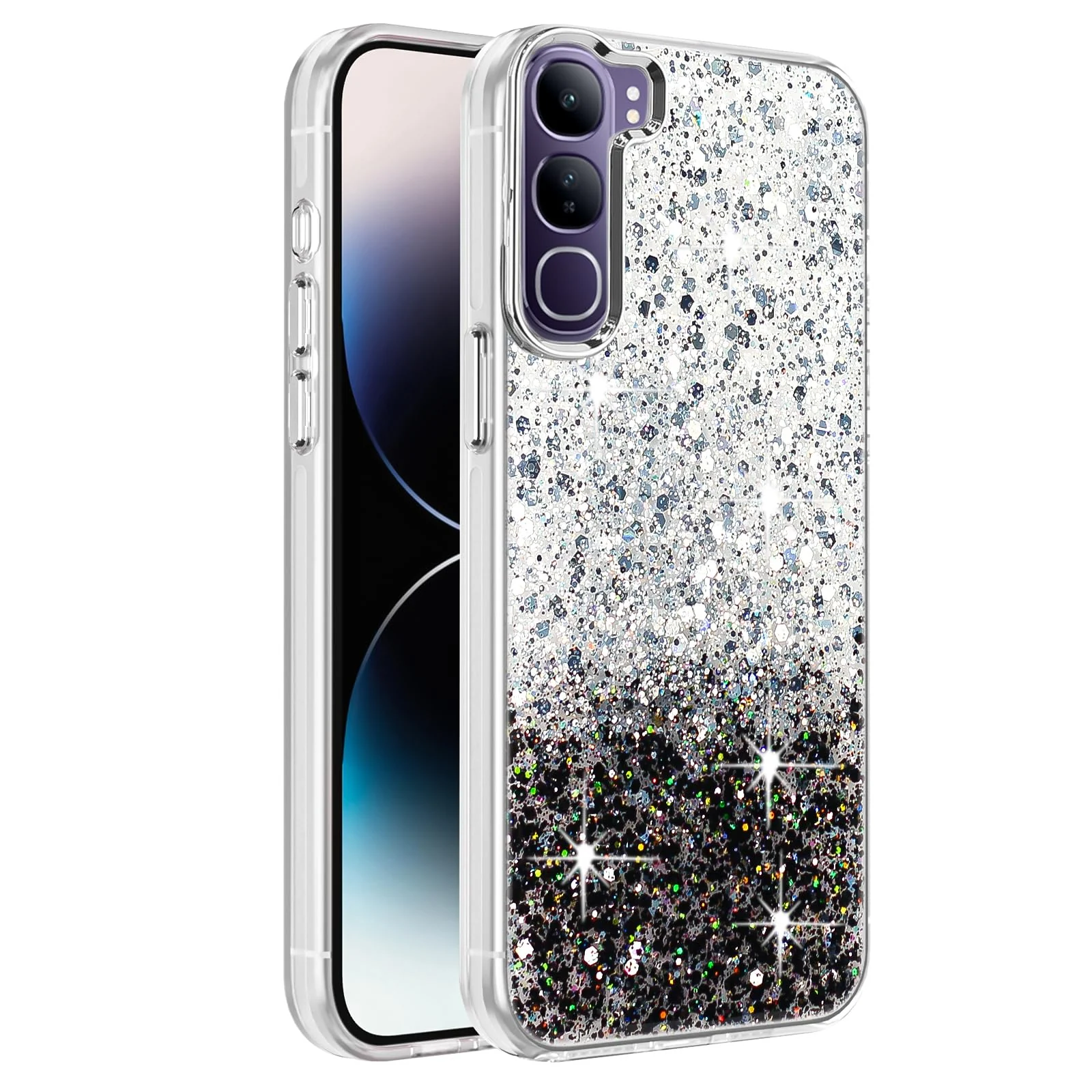 DL3 Mobilak Glitter Rhinestone Protective Case for vivo V40 Lite with Shockproof Design - White Black
