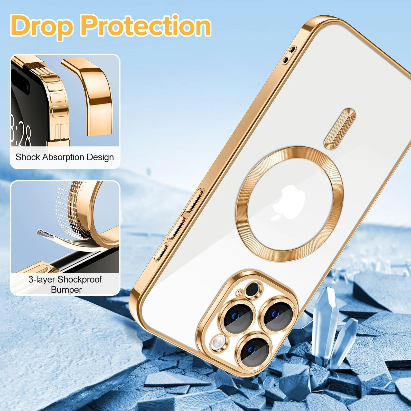 DL3 Mobilak Plated-Edge Protective Case for iPhone 16 Pro Max 6.9-Inch, Compatible with MagSafe accessories, Supports wireless charging, Shock-absorbing protection - Gold