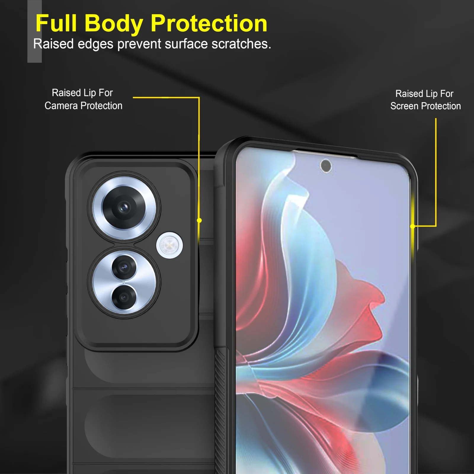 DL3 Mobilak Silicone Case for OPPO Reno 11F/Reno11 F 5G Heavy Duty Protective [Slim Fit] Shockproof Soft Flexible Protective Design Shock-Absorption TPU Cover With Camera Protection - Black