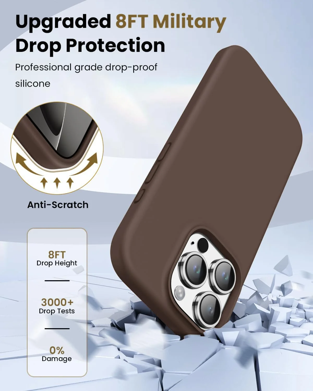 DL3 Mobilak Liquid Silicone Protective Case for iPhone 16 Pro with Microfiber Lining and Shockproof Design - Brown 2