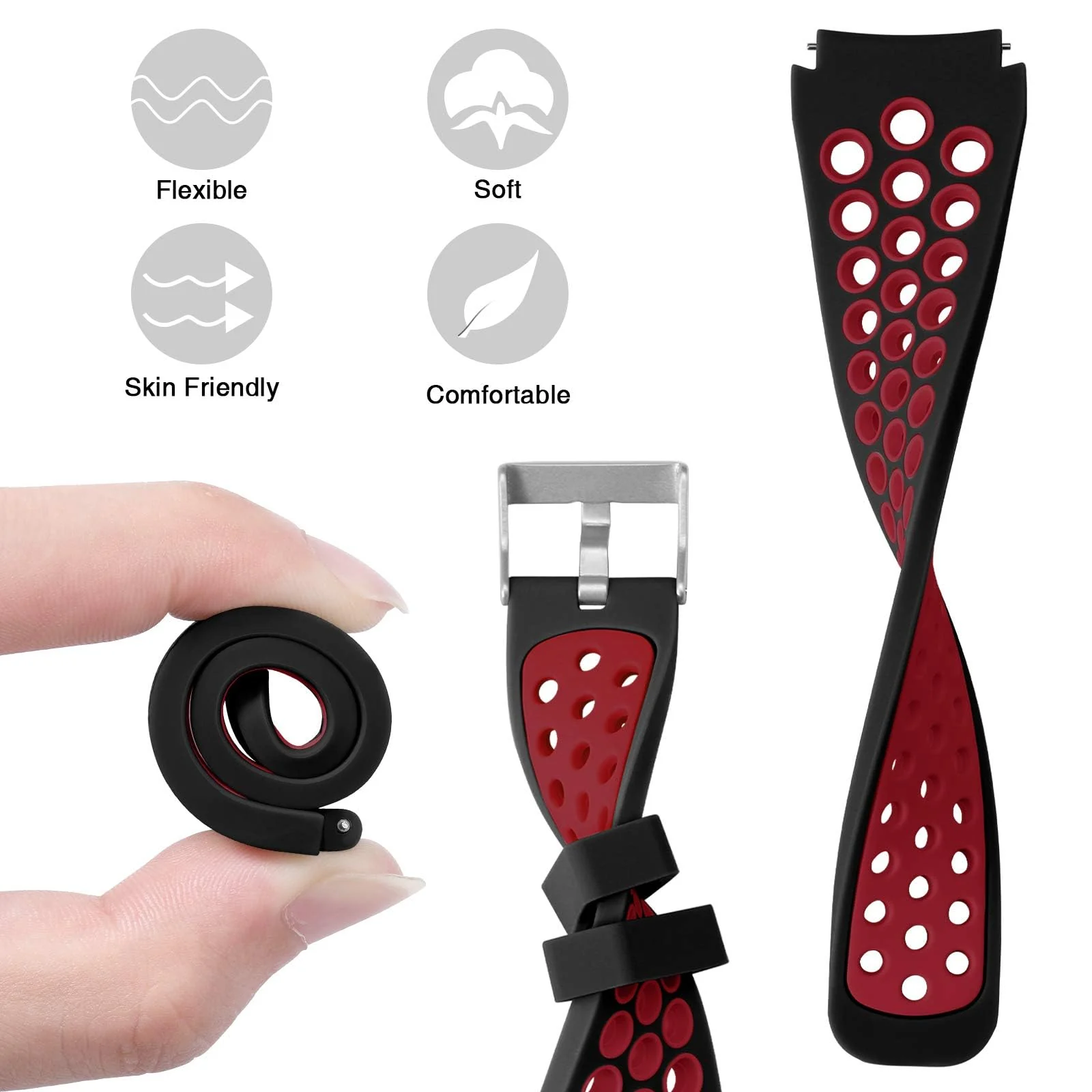 DL3 Mobilak Silicone Sport Band 22MM Xiaomi Redmi Watch 5 Active/5 Lite/Samsung Galaxy Watch 46mm/Watch 3 45mm/Gear S3/Huawei watch (GT6 GT5 GT4 GT3 GT2 GT 46MM)/GT2E/GT5 Pro/GT 6 Pro/Amazfit GTR 3/4 - Black Red
