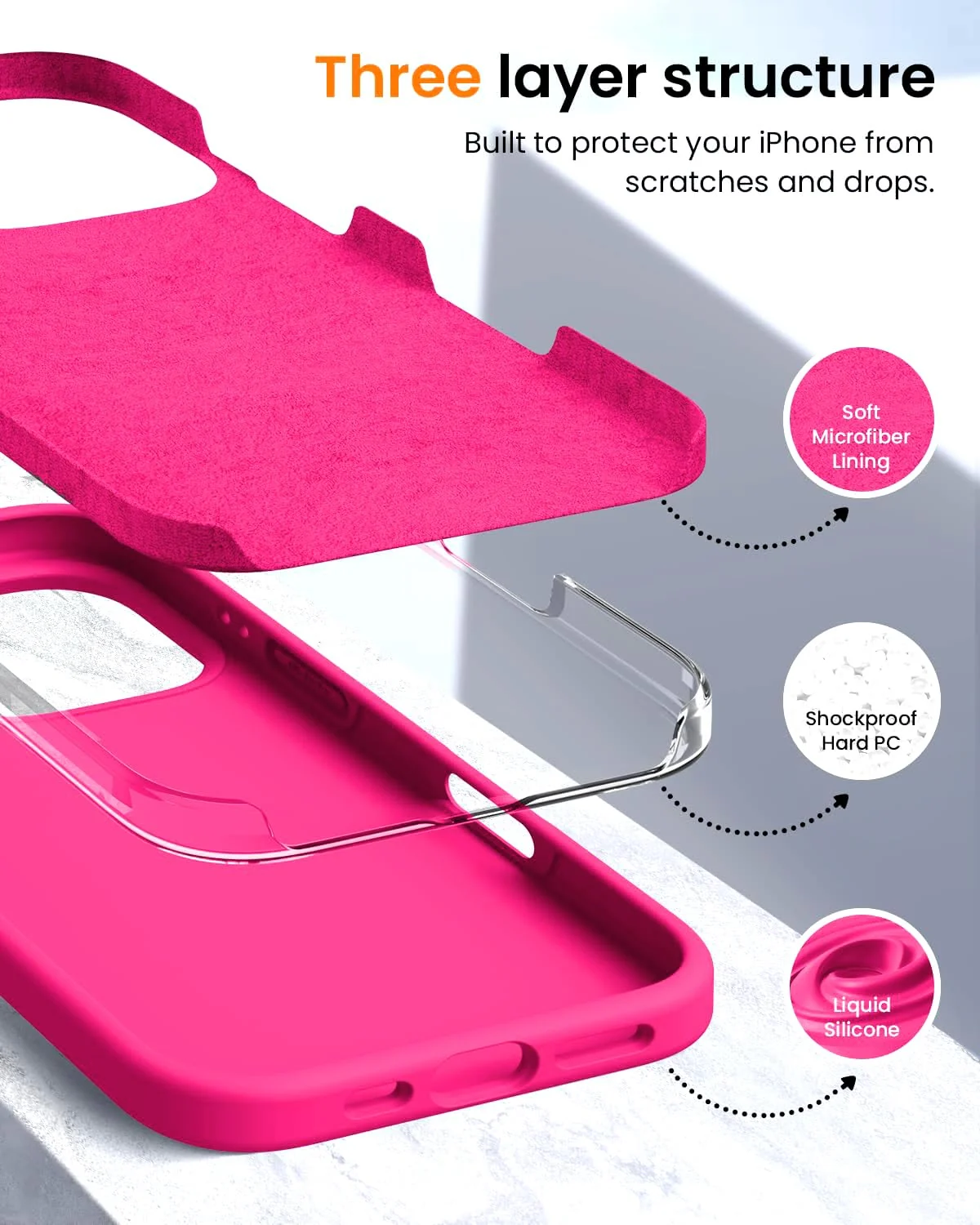 DL3 Mobilak Liquid Silicone Protective Case with Soft Microfiber Lining for iPhone 16 Pro Max - Neon Pink