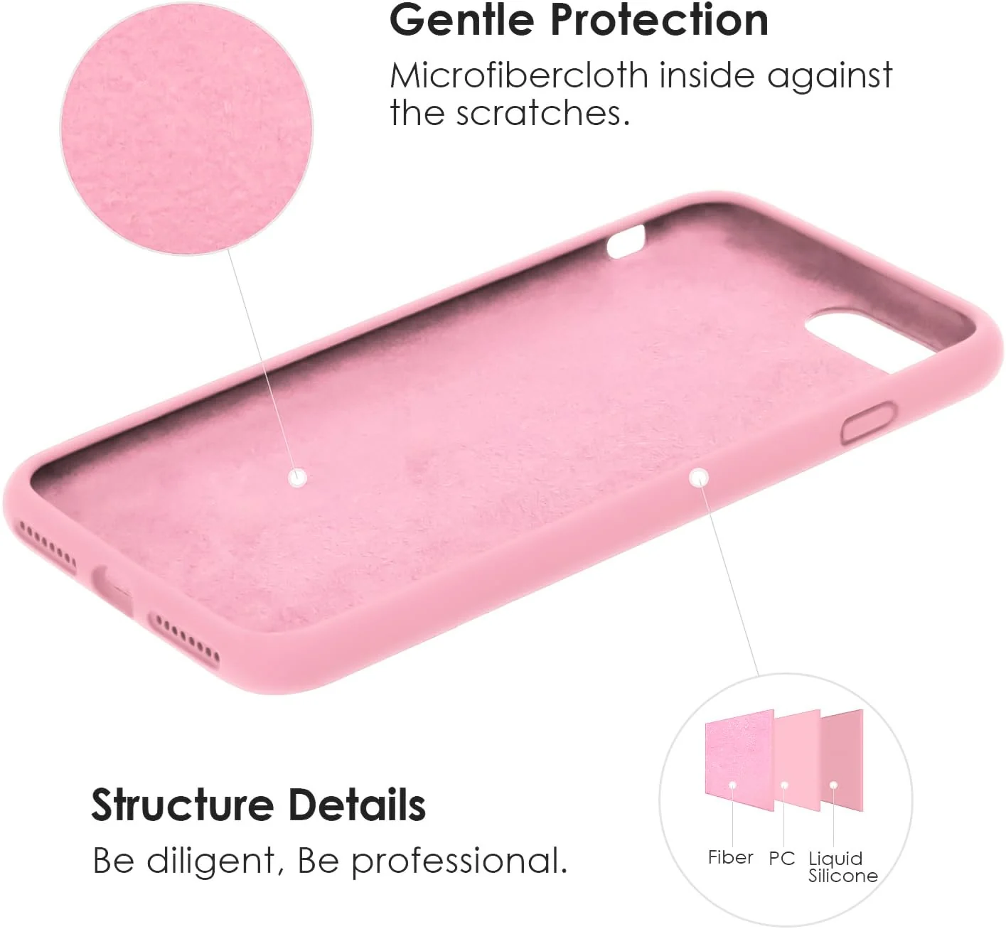 DL3 Mobilak Liquid Silicone Case for iPhone 7 / 8, Shock-absorbing protection, Scratch-resistant surface, Slim, lightweight profile - C.pink