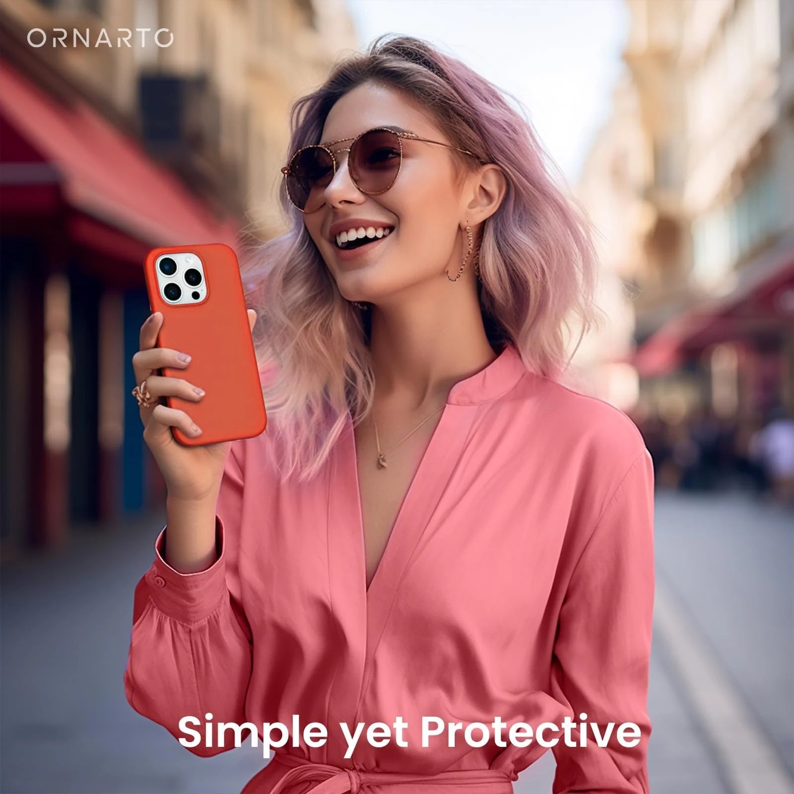 DL3 Mobilak Liquid Silicone Case for iPhone 15 Pro Max, Supports wireless charging, Shock-absorbing protection, Scratch-resistant surface - Orange
