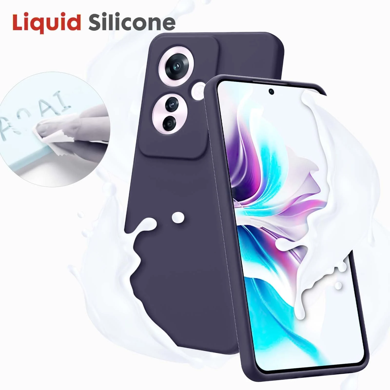 DL3 Mobilak Liquid Silicone Protective Case with Soft Microfiber Lining with Full Camera Protection for OPPO Reno11 F 5G - Midnight Blue