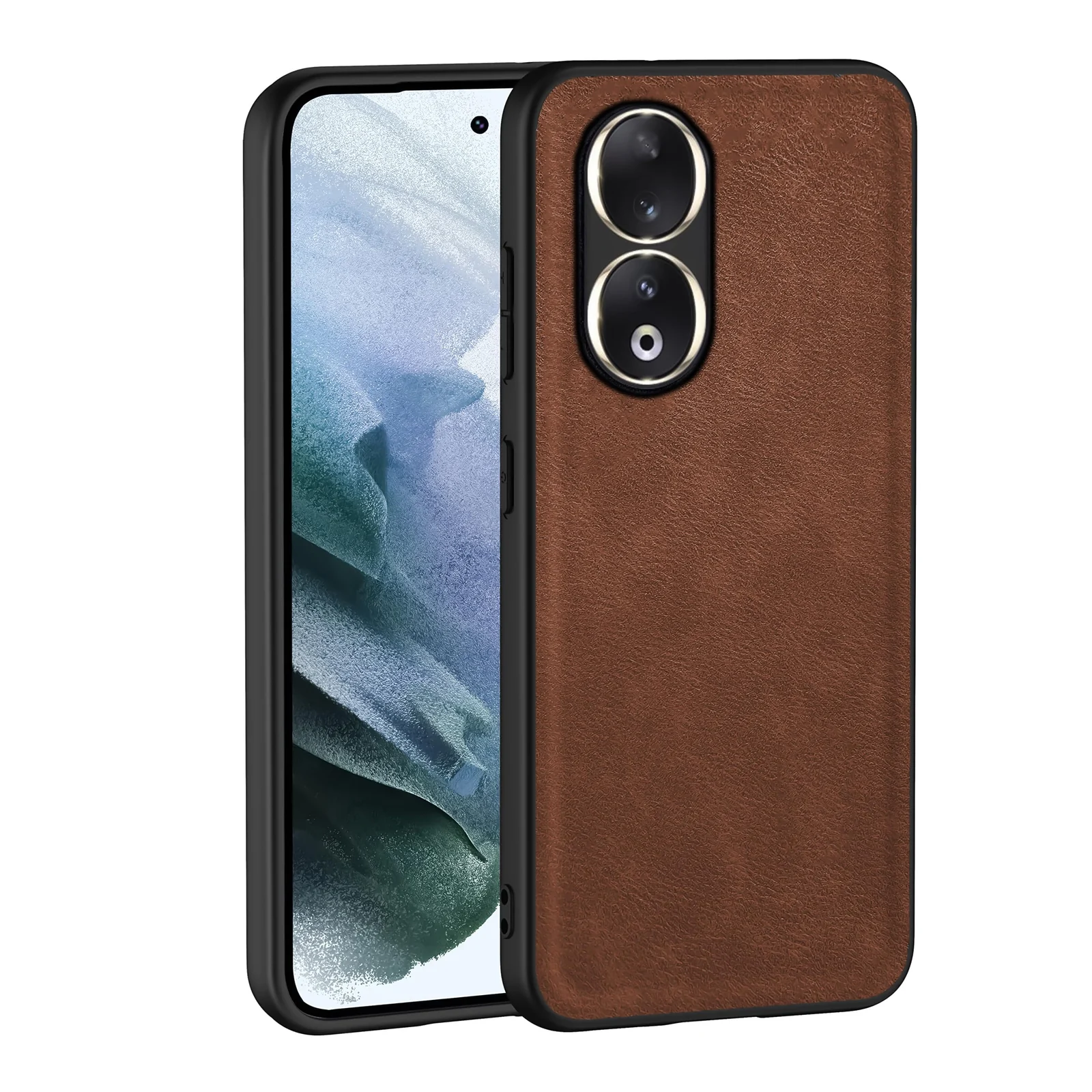 Dl3 Mobilak Case for Honor 90 Leather Case,Anti-Drop, Anti-Shock, Non-Slip Texture,Simple Cell Phong Cover (Havana)