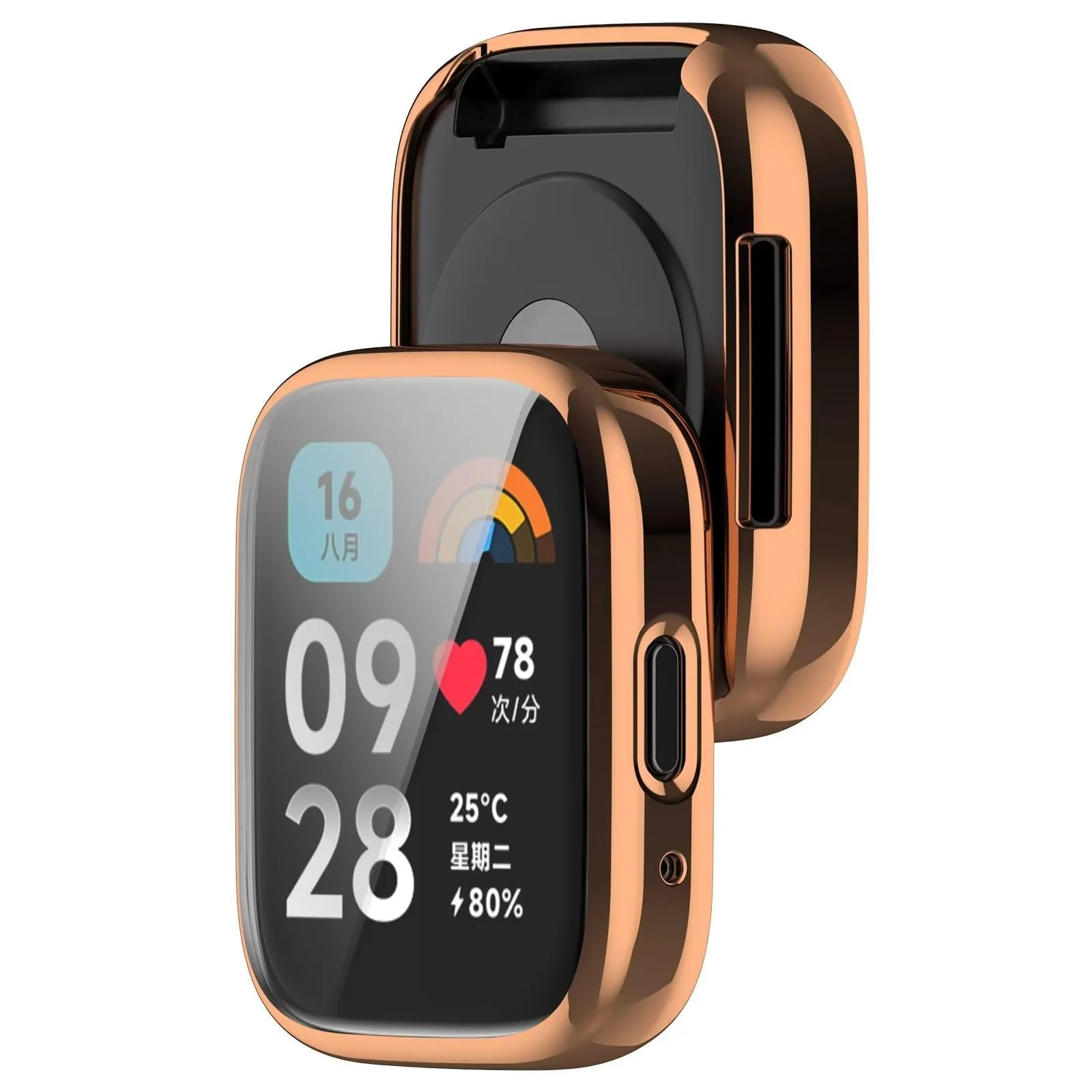 DL3 Mobilak Case for Xiaomi Redmi Watch 3 Lite/Active With Built-in Screen Protector, All-Around Soft TPU Shockproof Cover, Slim Guard Thin Bumper Shell Protector - Rose Gold