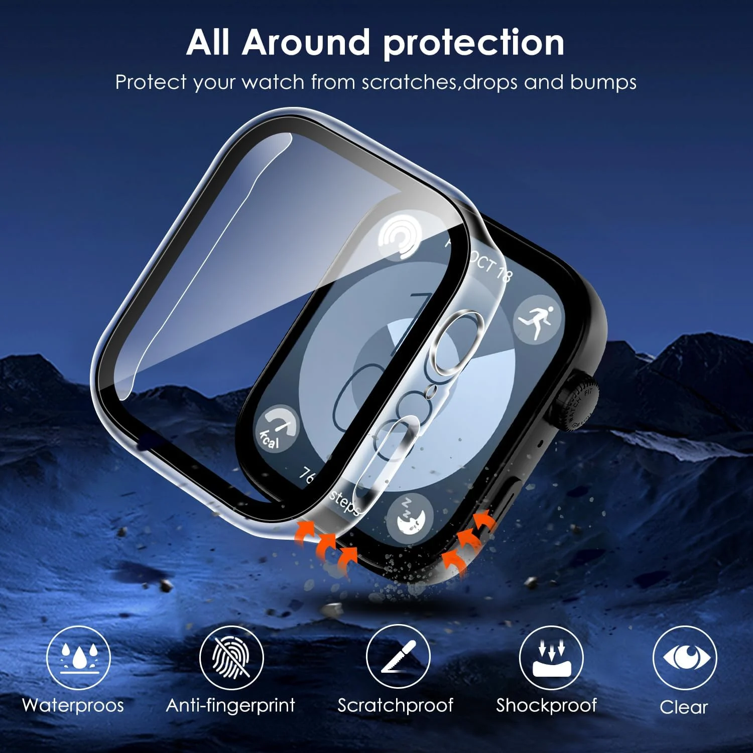 DL3 Mobilak Case Compatible with Huawei Watch Fit 3, Full Coverage Slim Hard Case Protective Bumper Built-in Tempered Glass Screen Protector Shell for Huawei Watch Fit 3 - Clear