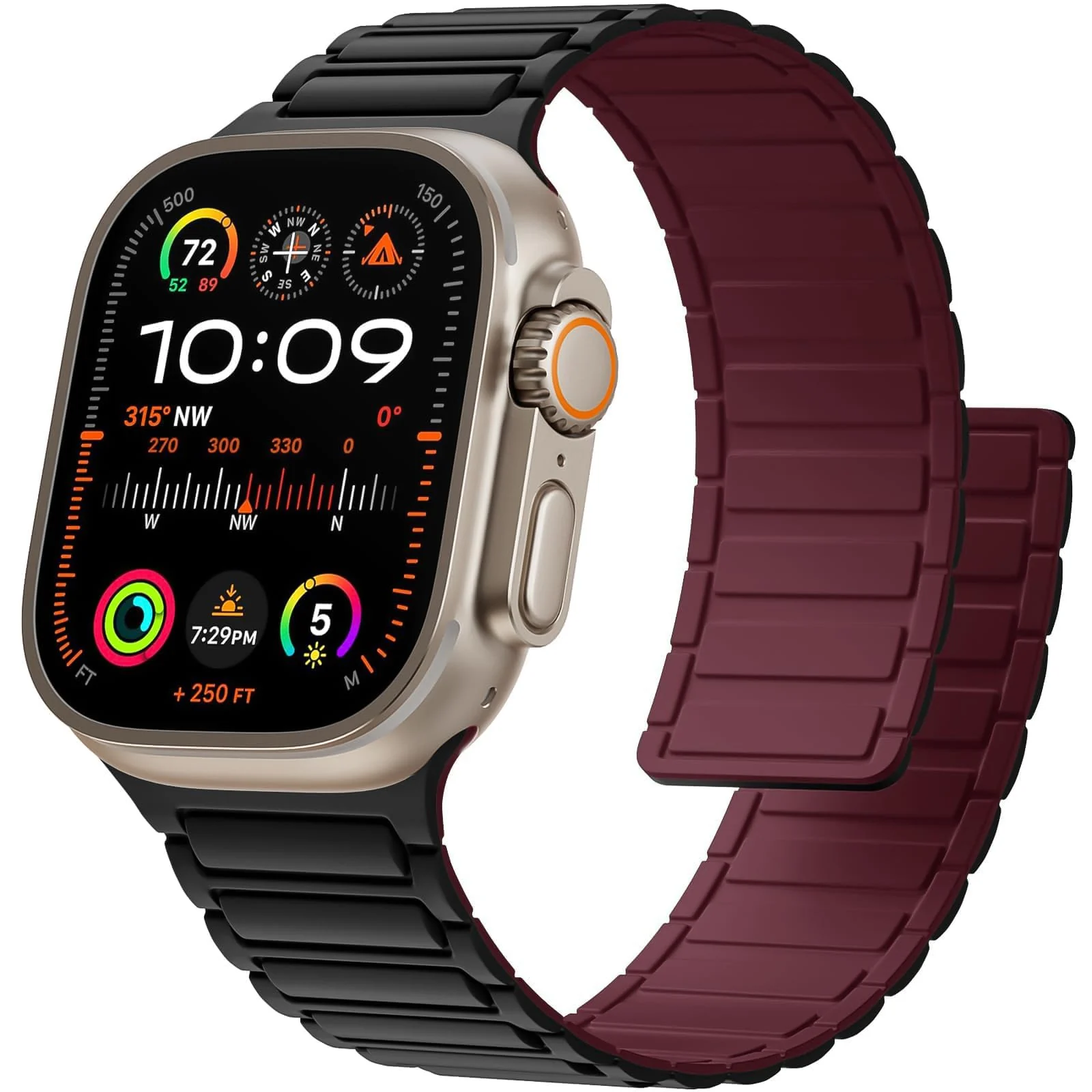 DL3 Mobilak Silicone Straps Compatible with Apple Watch Ultra Strap 49mm 46mm 45mm 44mm 42mm, Loop Band with Strong Magnetic Closure Designed for iWatch Ultra Ultra 2 Series 11 10 9 8 7 6 5 4 3 2 1 SE - Black/Wine Red
