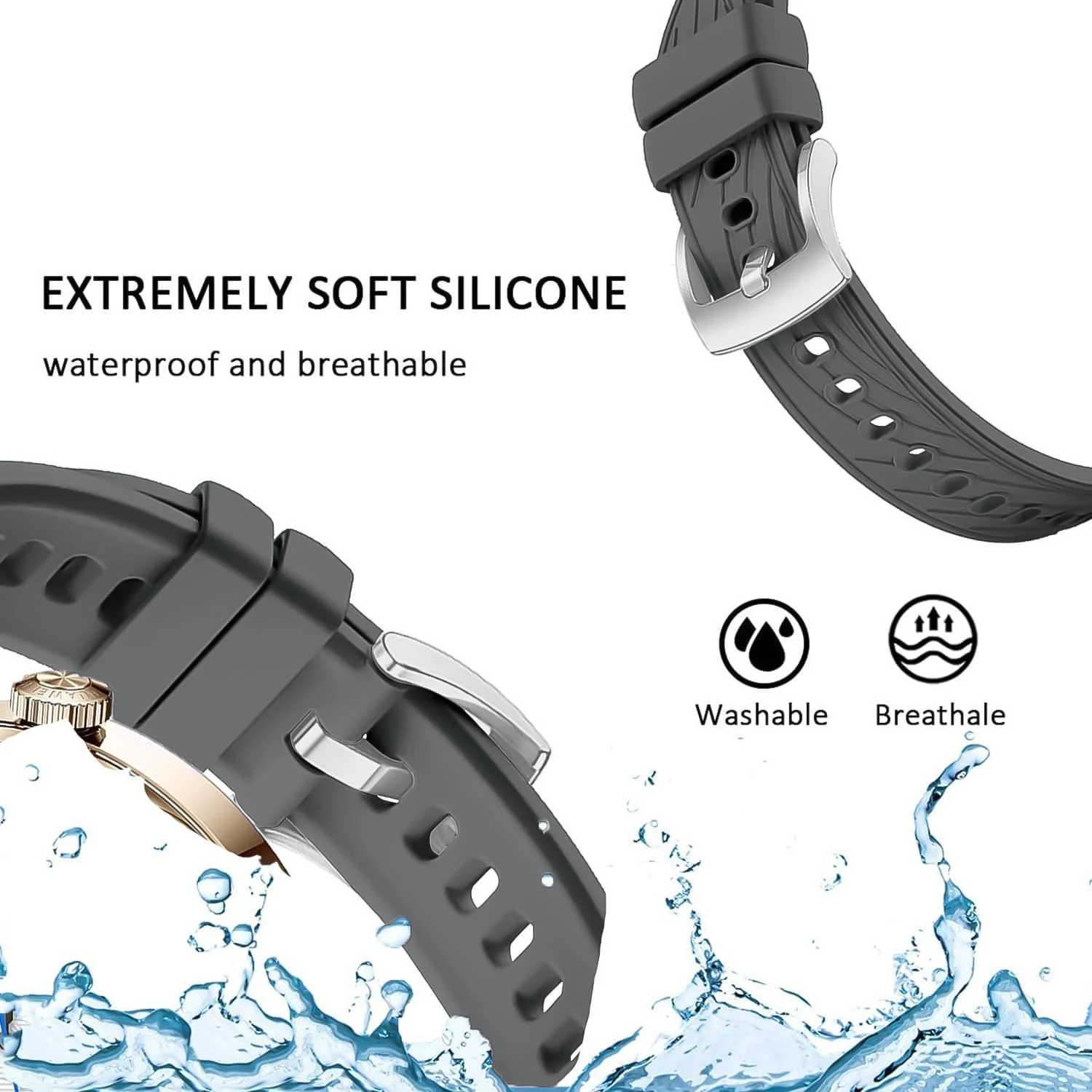 DL3 Mobilak 20mm Silicone Strap for Samsung Galaxy Watch 7/6/5/4 40mm 44mm/Watch 5 Pro 45mm/S2 classic/active 2 40mm 44mm, 20 mm Sport Replacement Band for Amazfi GTS 4/3/3 Pro/2/2e/GTS 2 Mini/4 Mini/Bip 3/3 Pro - Dark Gray