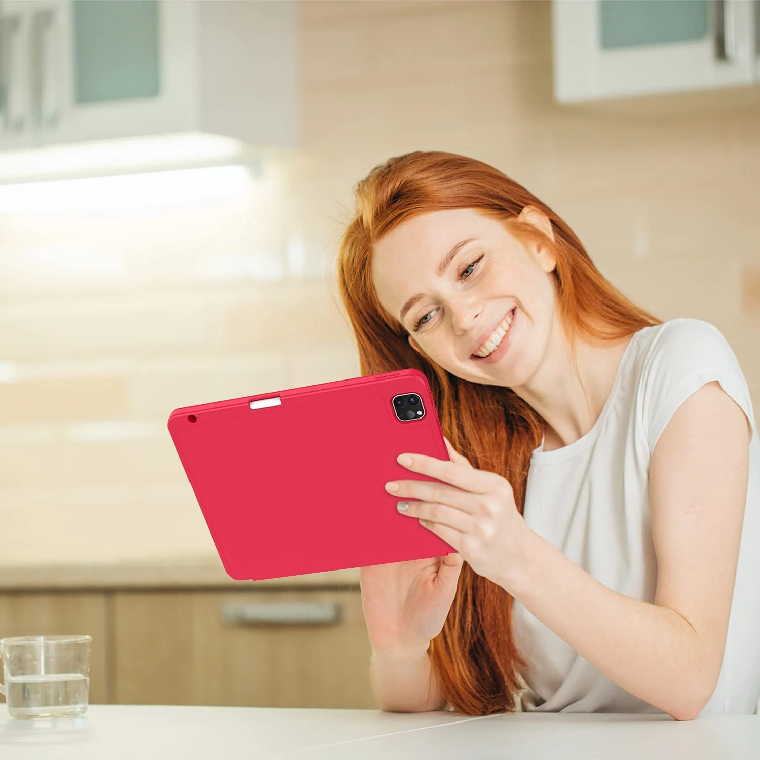 DL3 Mobilak Smart Case for Xiaomi Pad 5 / Mi Pad 5 Pro 11.0 inch 2021 with Pencil Holder, Soft TPU Smart Stand Back Cover Auto Wake/Sleep Feature - Red