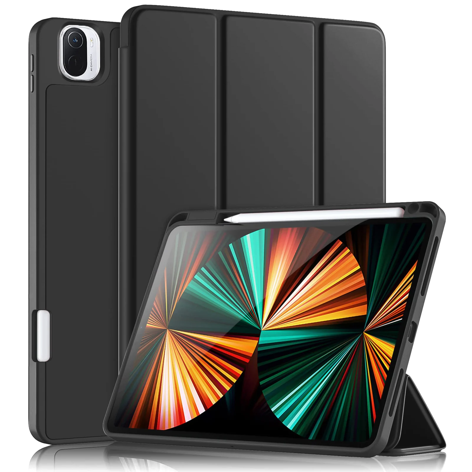 DL3 Mobilak Smart Case for Xiaomi Pad 5 / Mi Pad 5 Pro 11.0 inch 2021 with Pencil Holder, Soft TPU Smart Stand Back Cover Auto Wake/Sleep Feature - Black