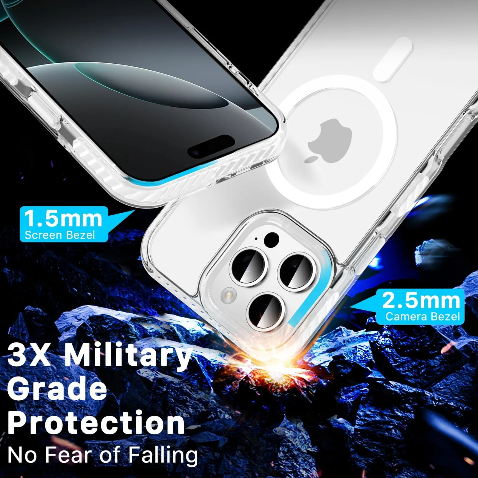 DL3 Mobilak Rugged Protective Case for iPhone 16 Pro Max, Compatible with MagSafe accessories, Supports wireless charging, Shock-absorbing protection - White