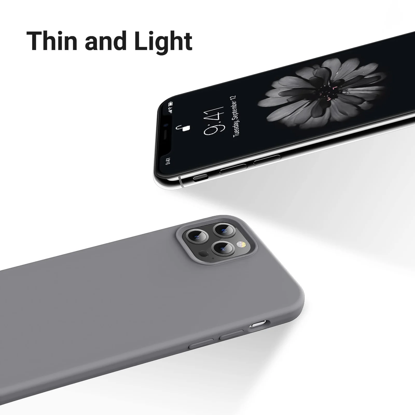 DL3 Mobilak Liquid Silicone Protective Case for iPhone 13 Pro Max (6.7 Inch) with Camera Protection and Microfiber Lining - Dark Gray