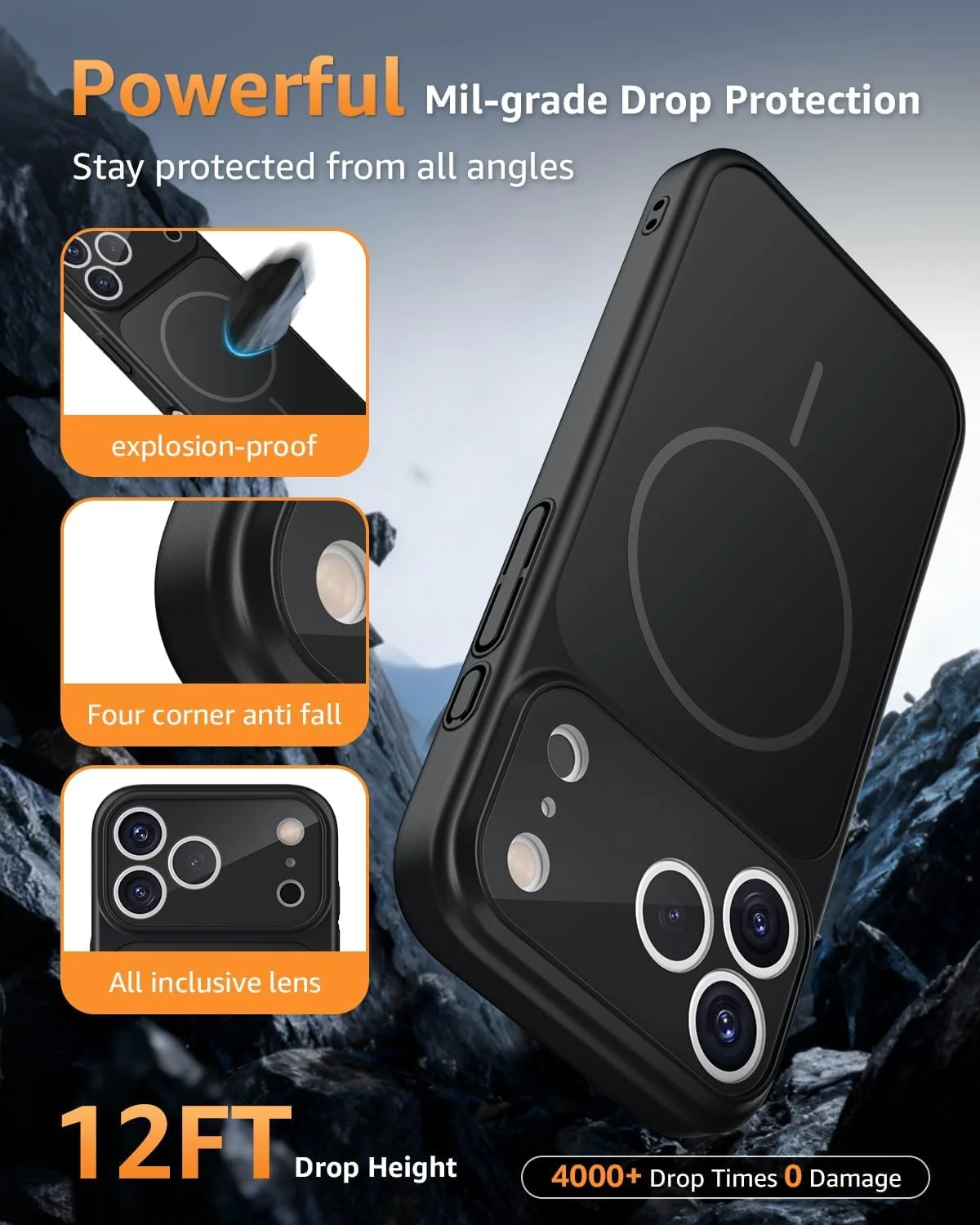 DL3 Mobilak PC Protective Case for iPhone 17 Pro, Compatible with MagSafe accessories, Supports wireless charging, Camera protection - Black