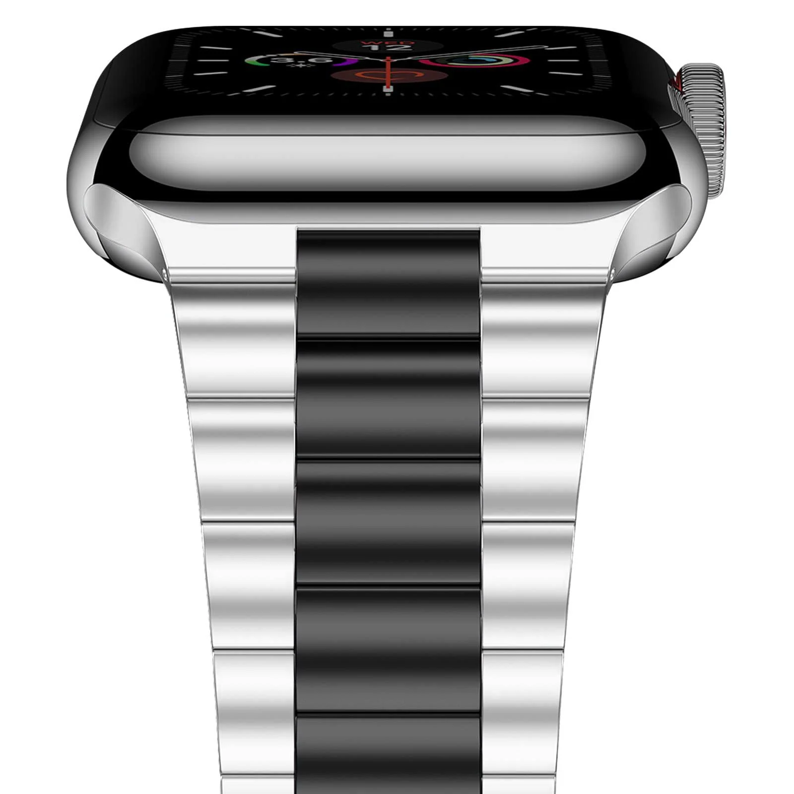 DL3 Mobilak Stainless Steel Band with Case Compatible with Apple Watch Band 45mm Series 9/8/7, Men Woman Business Strap with Protective Bumper Cover for iWatch Series 7/8/9 45mm - Silver Black
