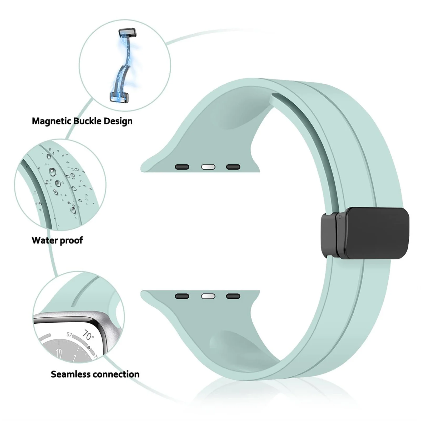 DL3 Mobilak Magnetic Bands for Apple Watch Ultra/Ultra 2 Band 49mm 45mm 44mm 42mm 41mm 40mm 38mm, Soft Sport Silicone Strap for iwatch Series 9/8/7/6/5/4 (Mint Green, 42mm/44mm/45mm/49mm), unisex-adult - Black