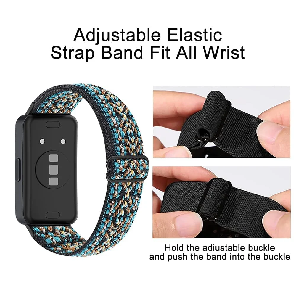 DL3 Mobilak Elastic Straps Compatible with Honor Band 6/Huawei Band 6 Pro/Huawei Band 6 Men Women, Adjustable Stretchy Bracelets Sport Nylon Replacement Bracelet - Embroidery Blue