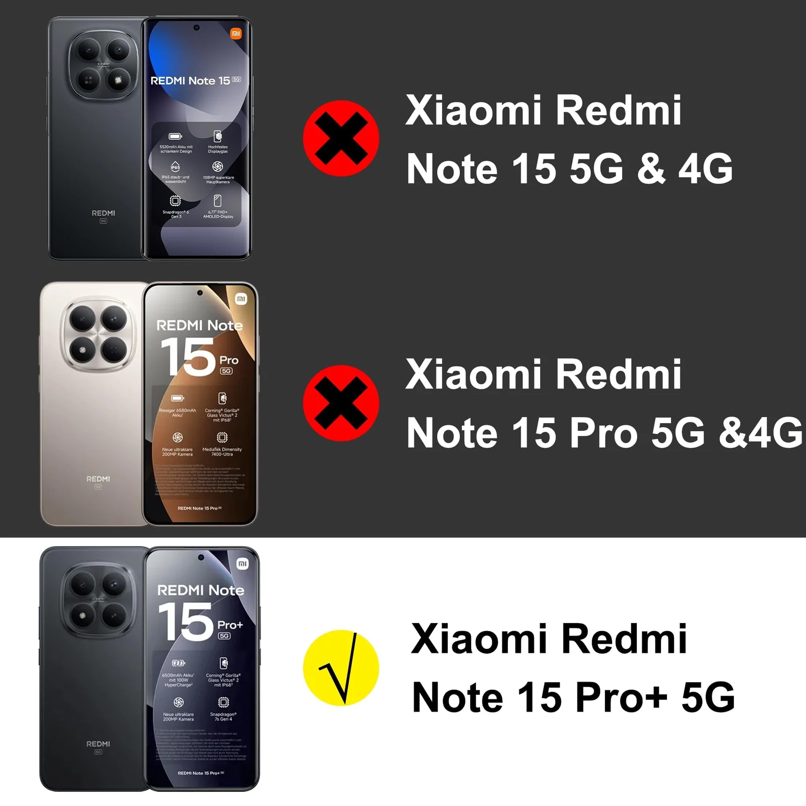 DL3 Mobilak Clear TPU Case for Xiaomi Redmi Note 15 Pro + Plus 5G, Supports wireless charging, Shock-absorbing protection, Anti-fingerprint finish - Black
