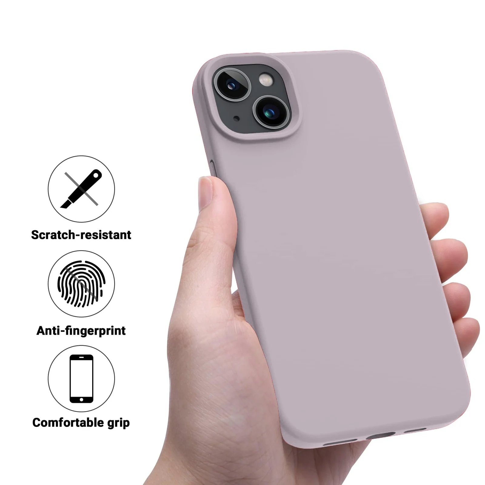DL3 Mobilak Liquid Silicone Case for iPhone 15, Supports wireless charging, Shock-absorbing protection, Anti-fingerprint finish - A.Lavender Pink