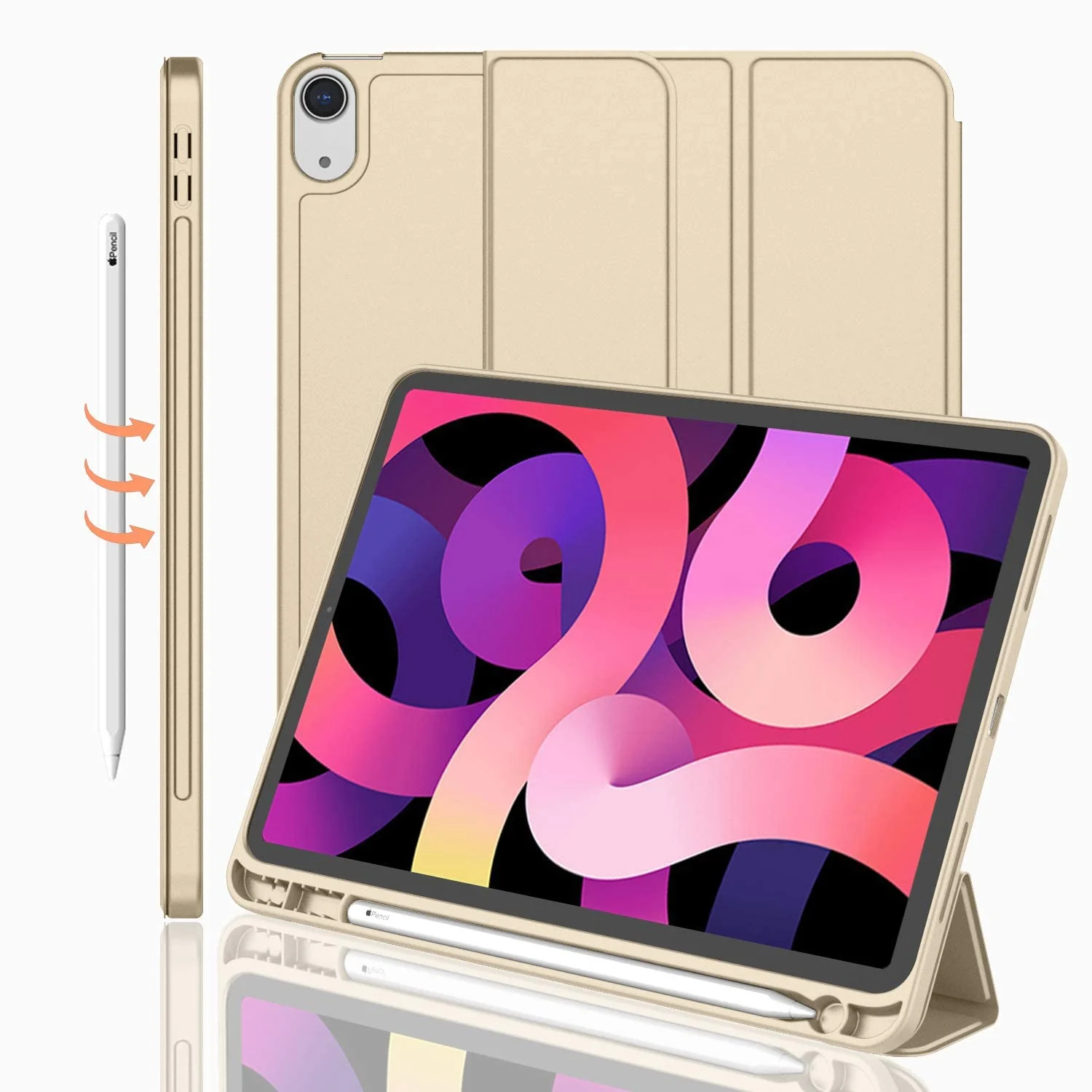 DL3 Mobilak iPad Air 11-Inch M2 (2024), iPad Air 5/4 (2022/2020 5th/4th 10.9-Inch) Case with Pencil Holder Full Body Protection + Apple 2nd Pencil Charging and Auto Wake/Sleep - Gold