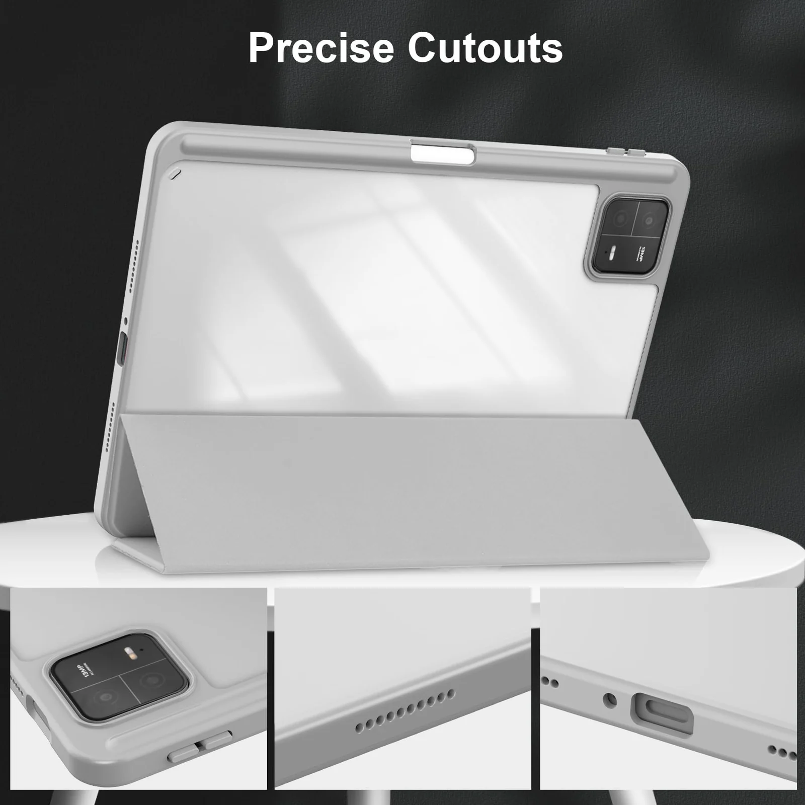 DL3 Mobilak Case for Xiaomi Pad 7 / Xiaomi Pad 7 Pro 2024 11.2 inch, Clear Shockproof Back Cover Built-in Pencil Holder, Auto Sleep/Wake - Gray