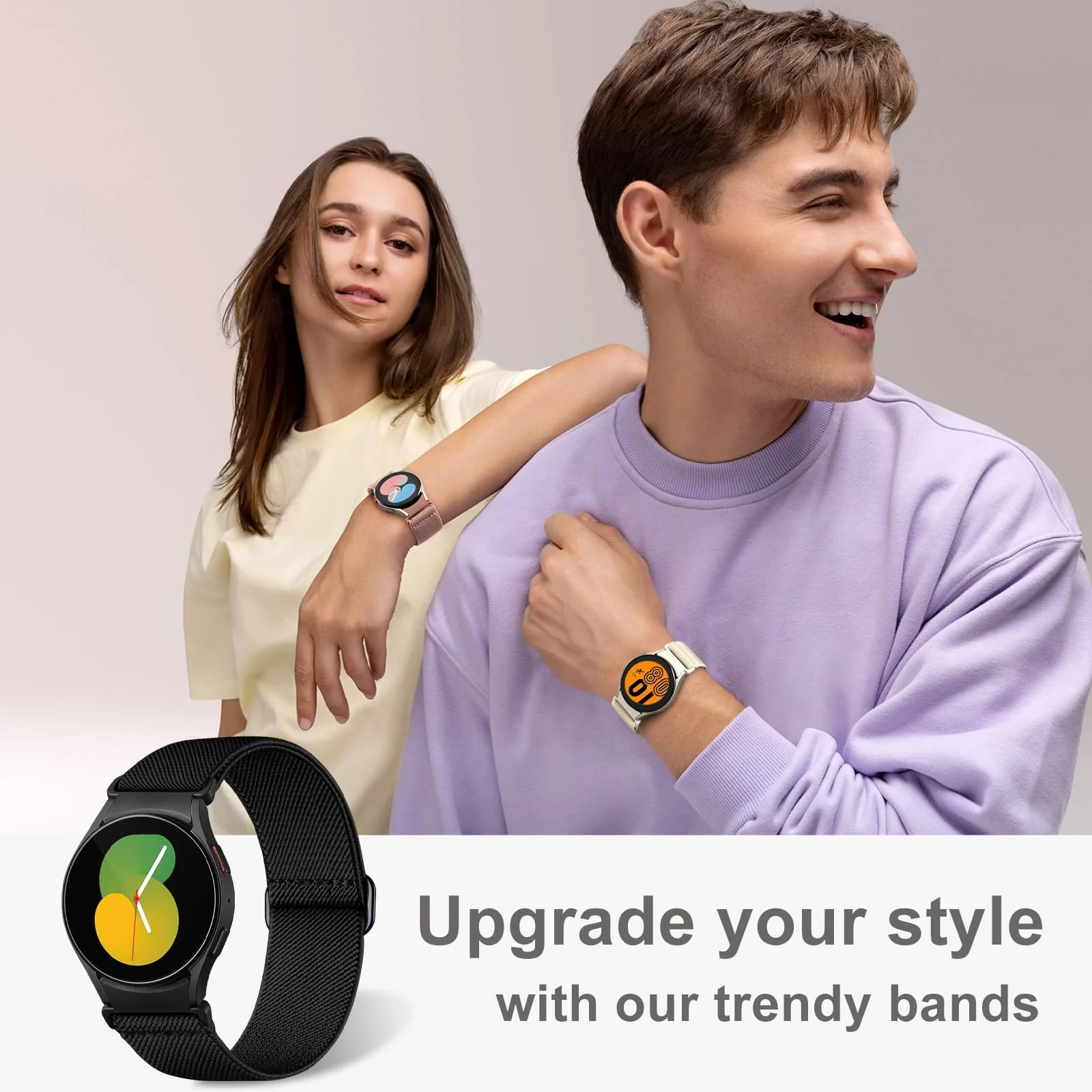 DL3 Mobilak Elastic Bands Compatible with Samsung Galaxy Watch 6 5 4 Bands 40mm 44mm/Watch 5 Pro Band 45mm/Watch 4 6 Classic Bands 42mm 43mm 46mm 47mm, Stretchy Nylon Solo Loop Strap - Black