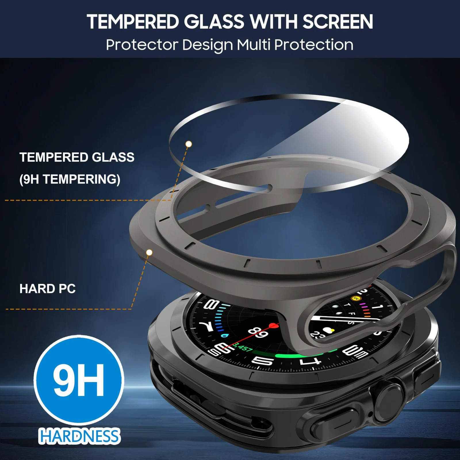 DL3 MOBILAK Case for Samsung Galaxy Watch Ultra 2025/Galaxy Watch 7 Ultra 2024 47mm, Full Coverage Slim Hard Case Protective Bumper Built-in Tempered Glass Screen Protector Shell - Titanium Gray