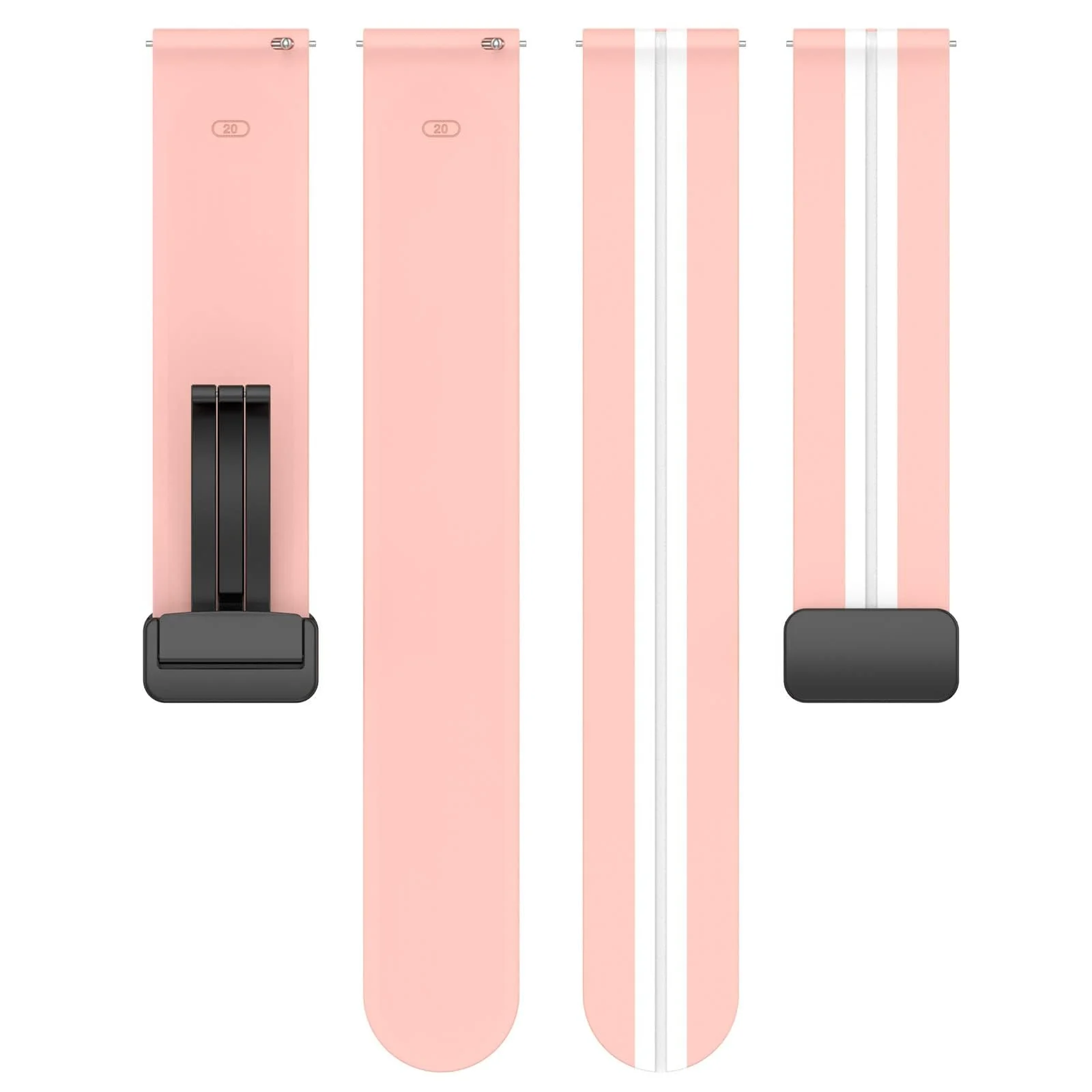 DL3 Mobilak Strap Silicone Magnetic Buckle 20MM For Samsung Gear Sport/Watch 6/5/4/5 Pro 45mm/S2 classic/active 2 40mm 44mm/Amazfit GTS 2/2e/GTS 3/3 Pro/GTS 4/GTS 2 Mini/3 Mini/4 Mini/Bip 3/Bip 3 Pro - Pink White